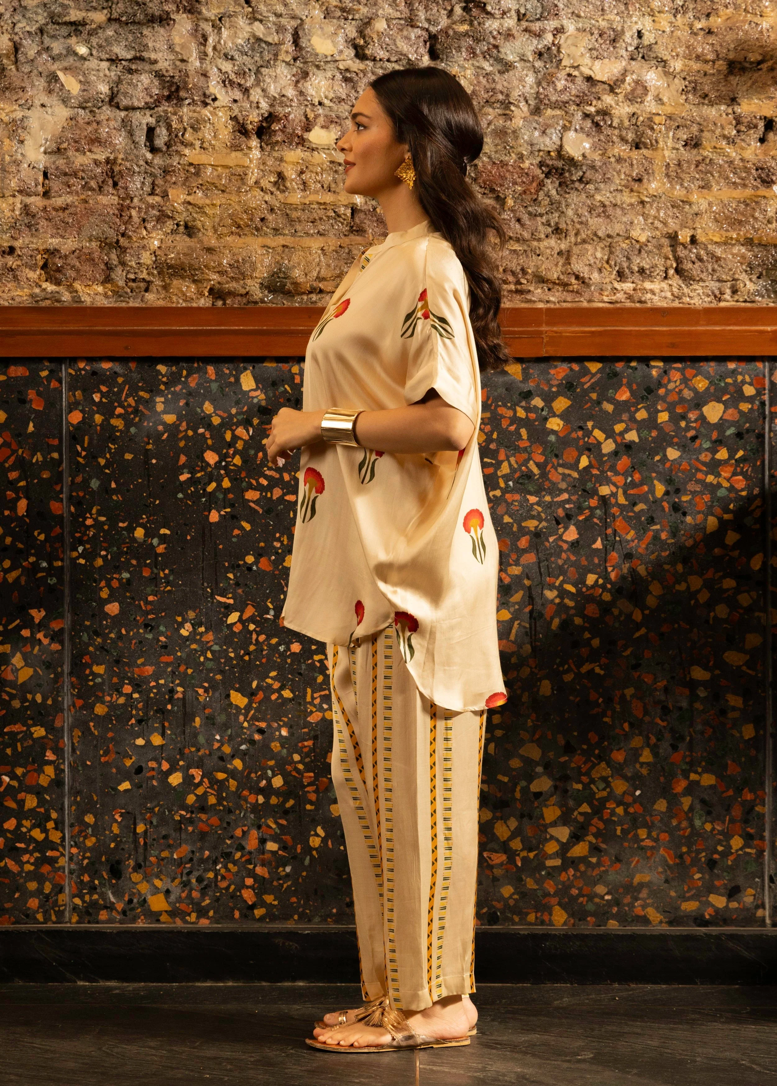 Ivory Botnical Printed Satin Silk Co-Ord Set - Image 4