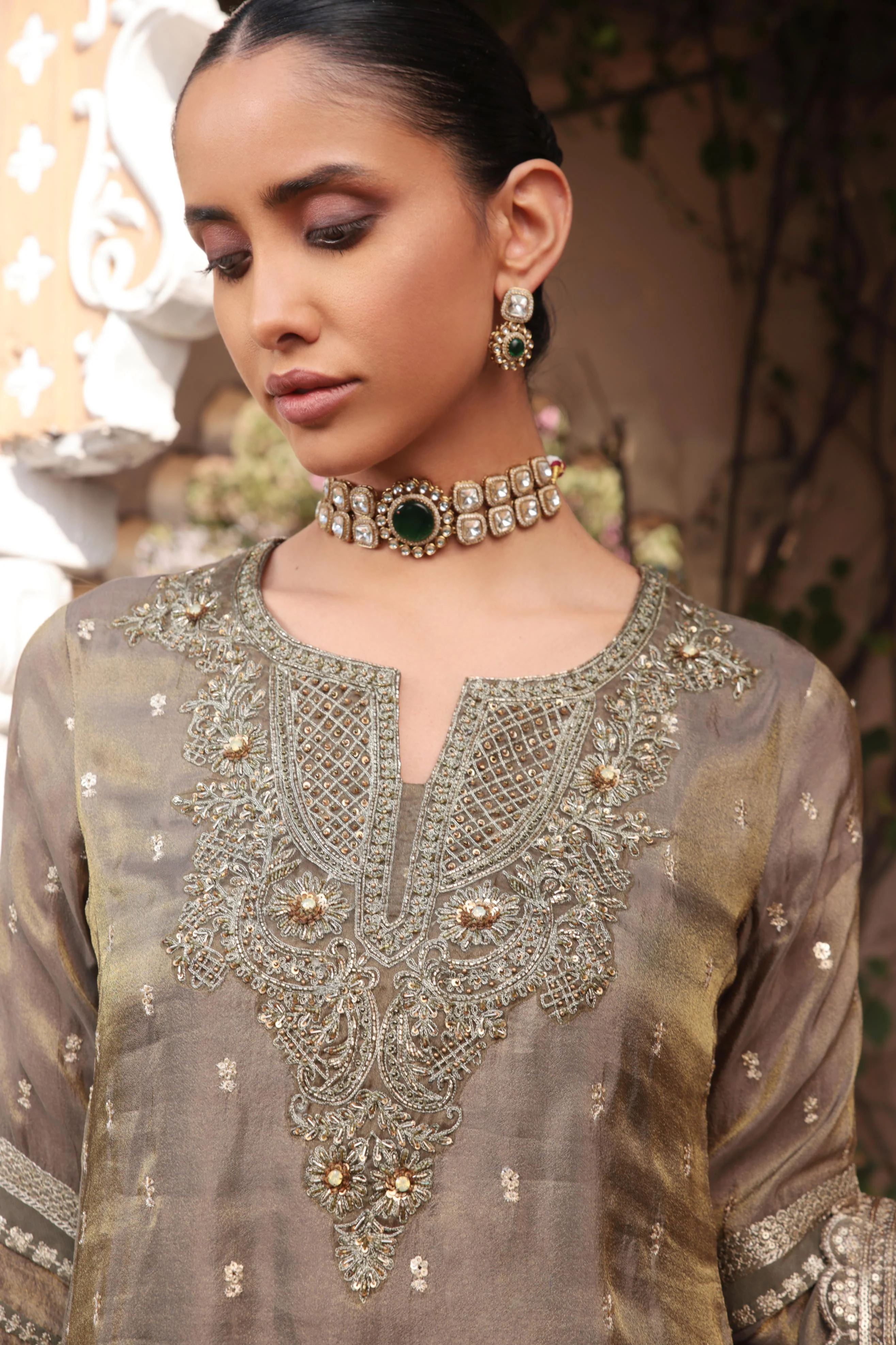 Haute Bronze Embellished Tissue Silk Palazzo Set - Image 6