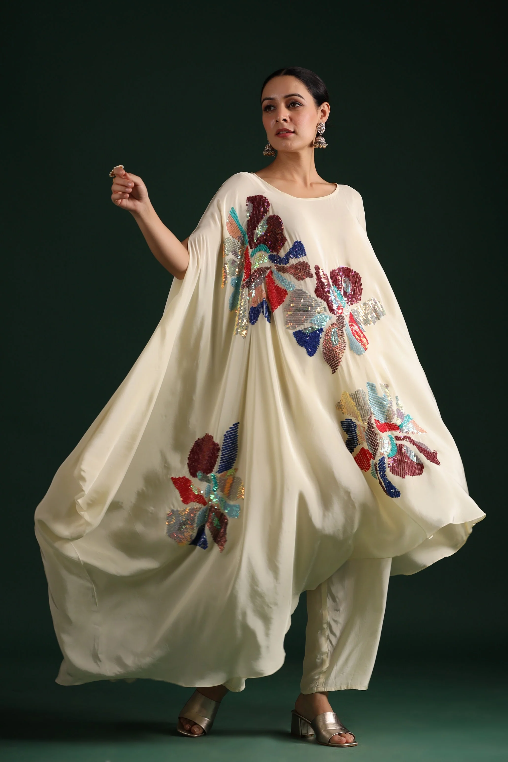 Ivory Embellished Asymmetrical Tunic & Pants - Image 3