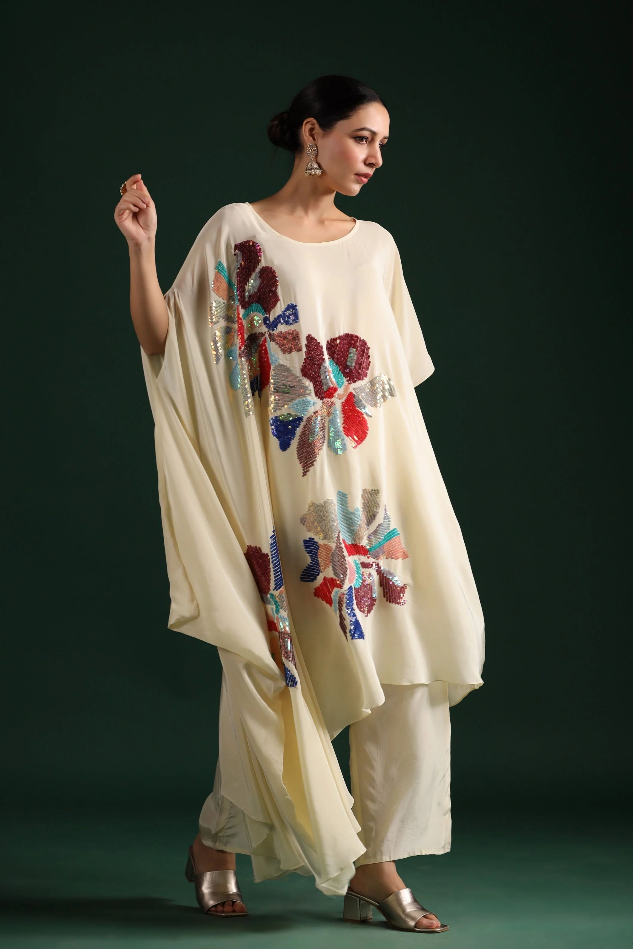 Ivory Embellished Asymmetrical Tunic & Pants - Image 4
