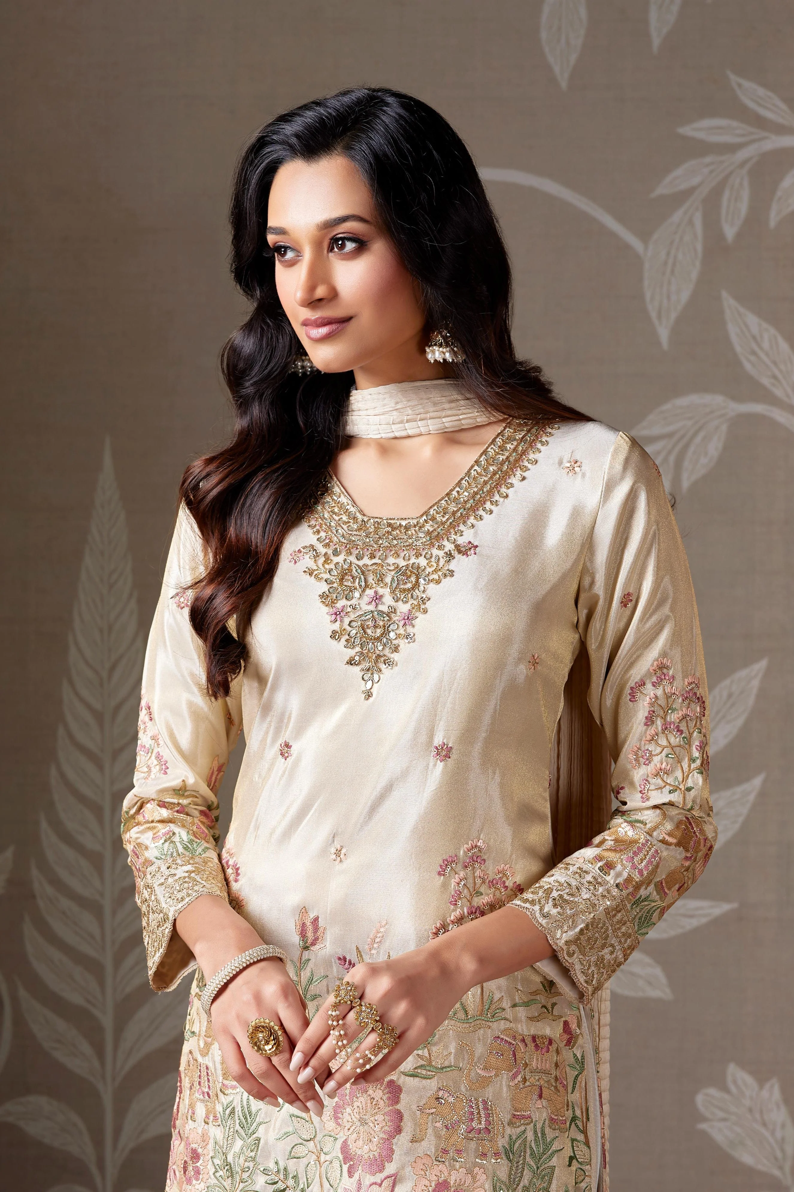 Ivory Embellished Chinon Silk Sharara Set - Image 2