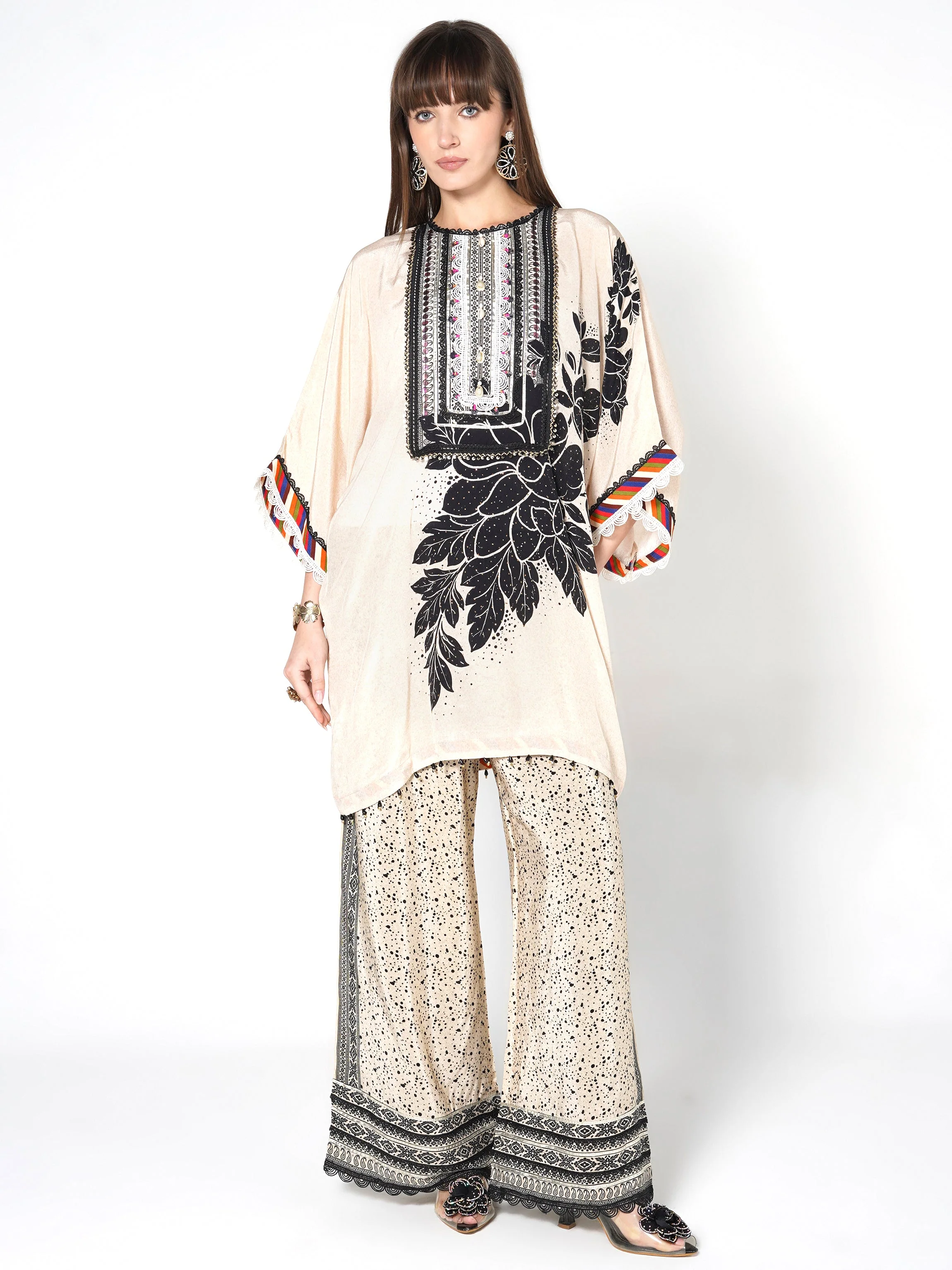 Ivory Embellished Crepe Silk Co-Ord Set
