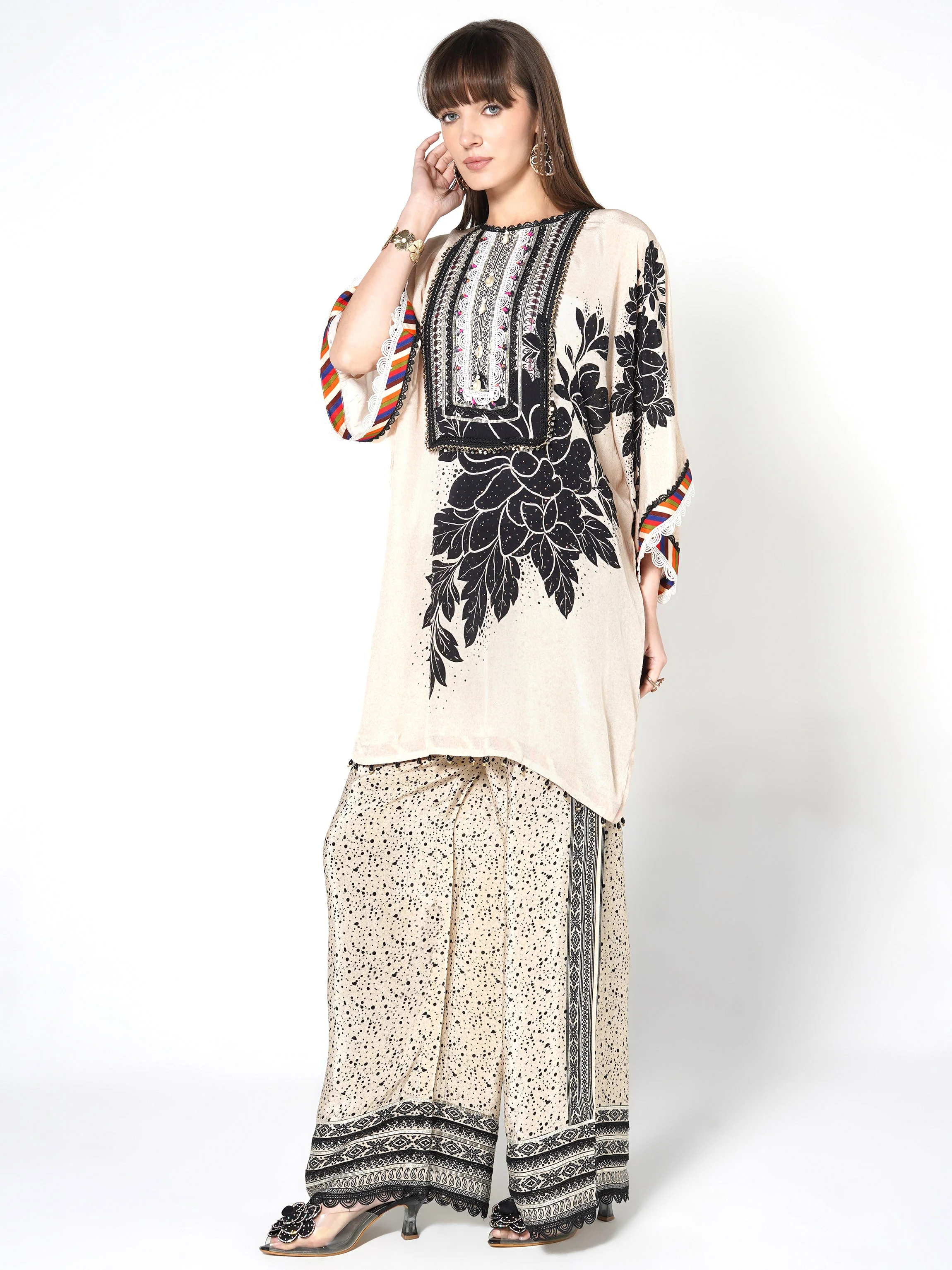 Ivory Embellished Crepe Silk Co-Ord Set - Image 3