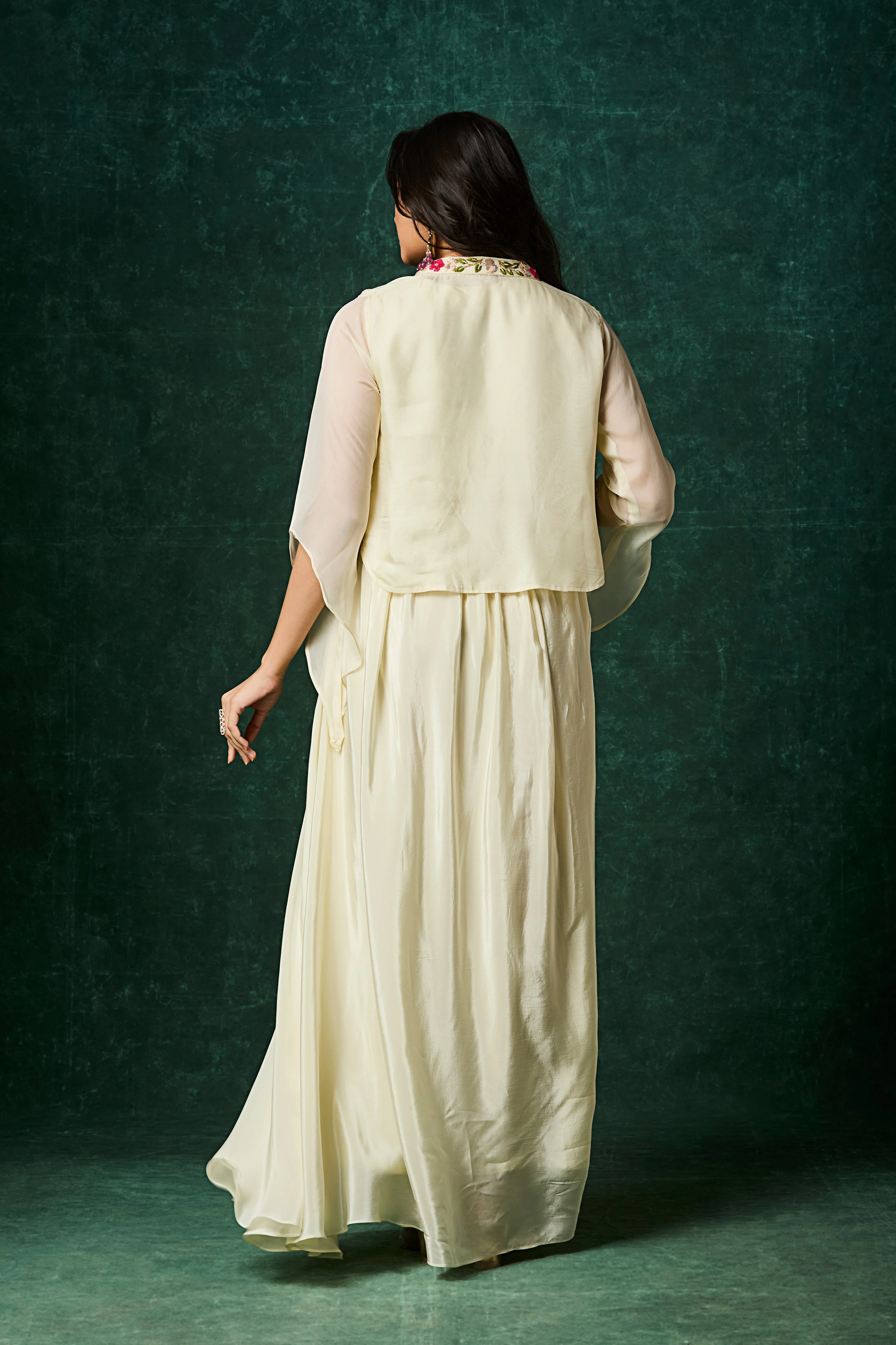 Ivory Embellished Crepe Silk Skirt Set - Image 6