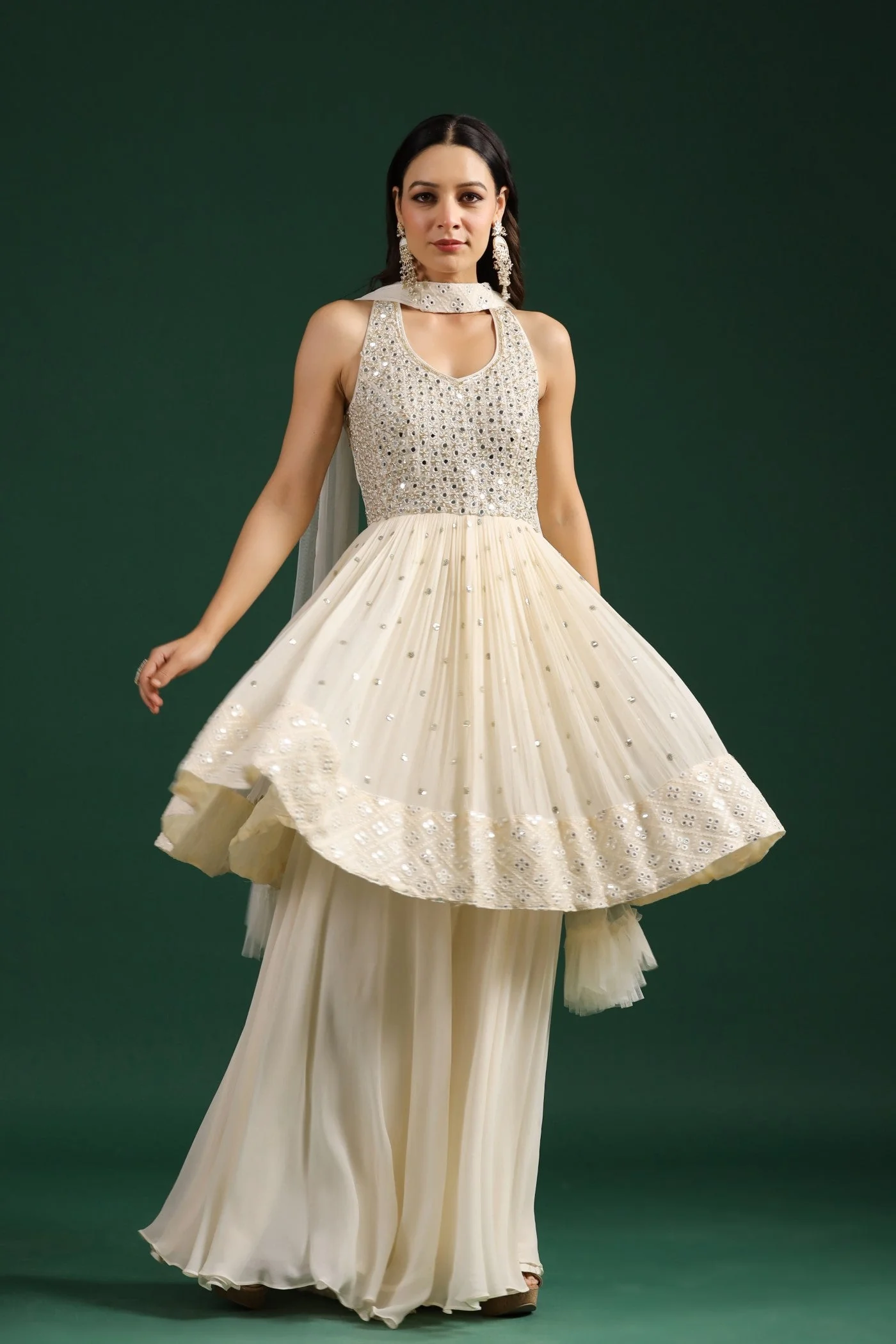 Ivory Embellished Palazzo Set - Image 3