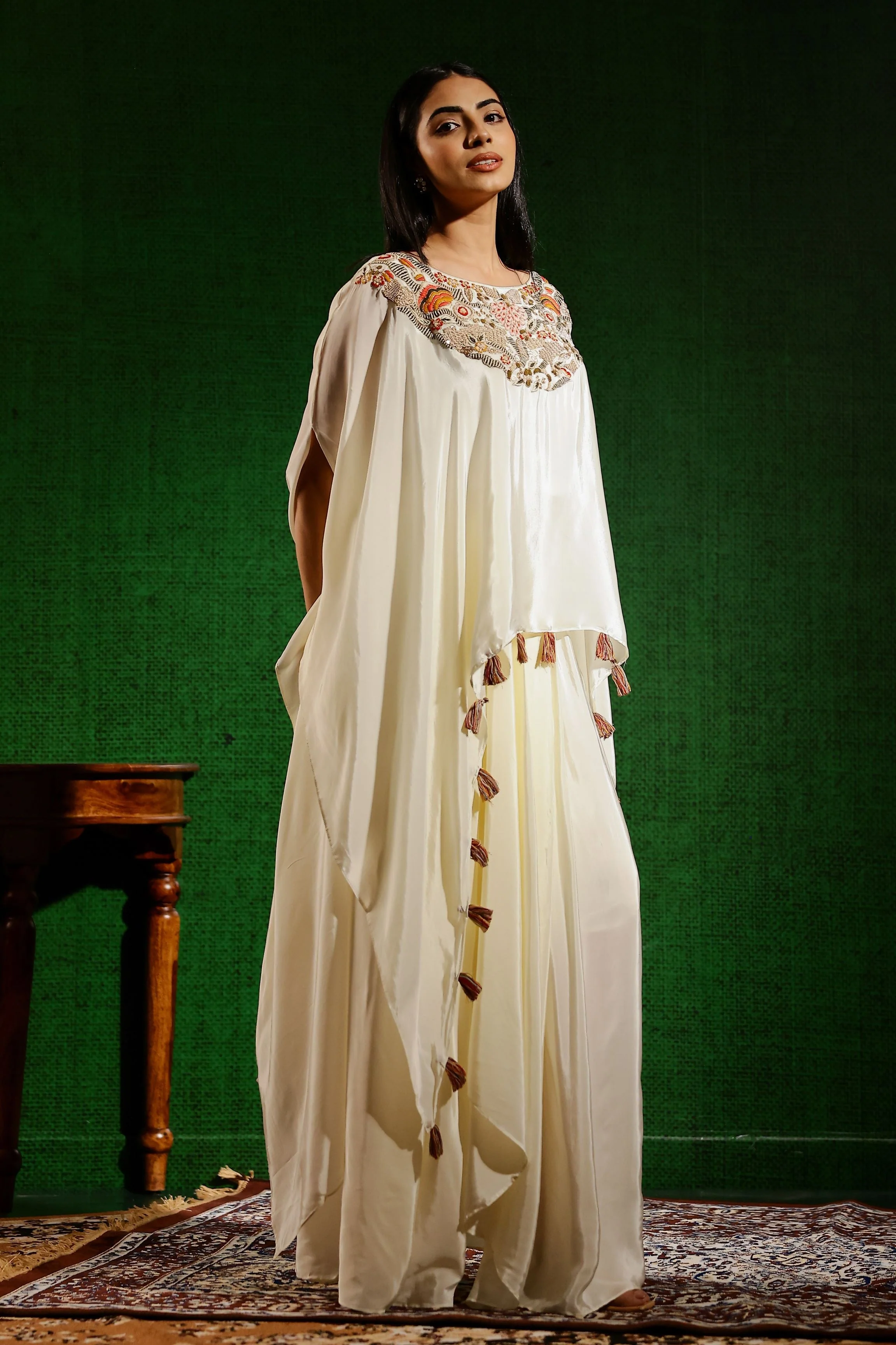 Ivory Embroidered Habutai Silk Skirt Set - Image 3