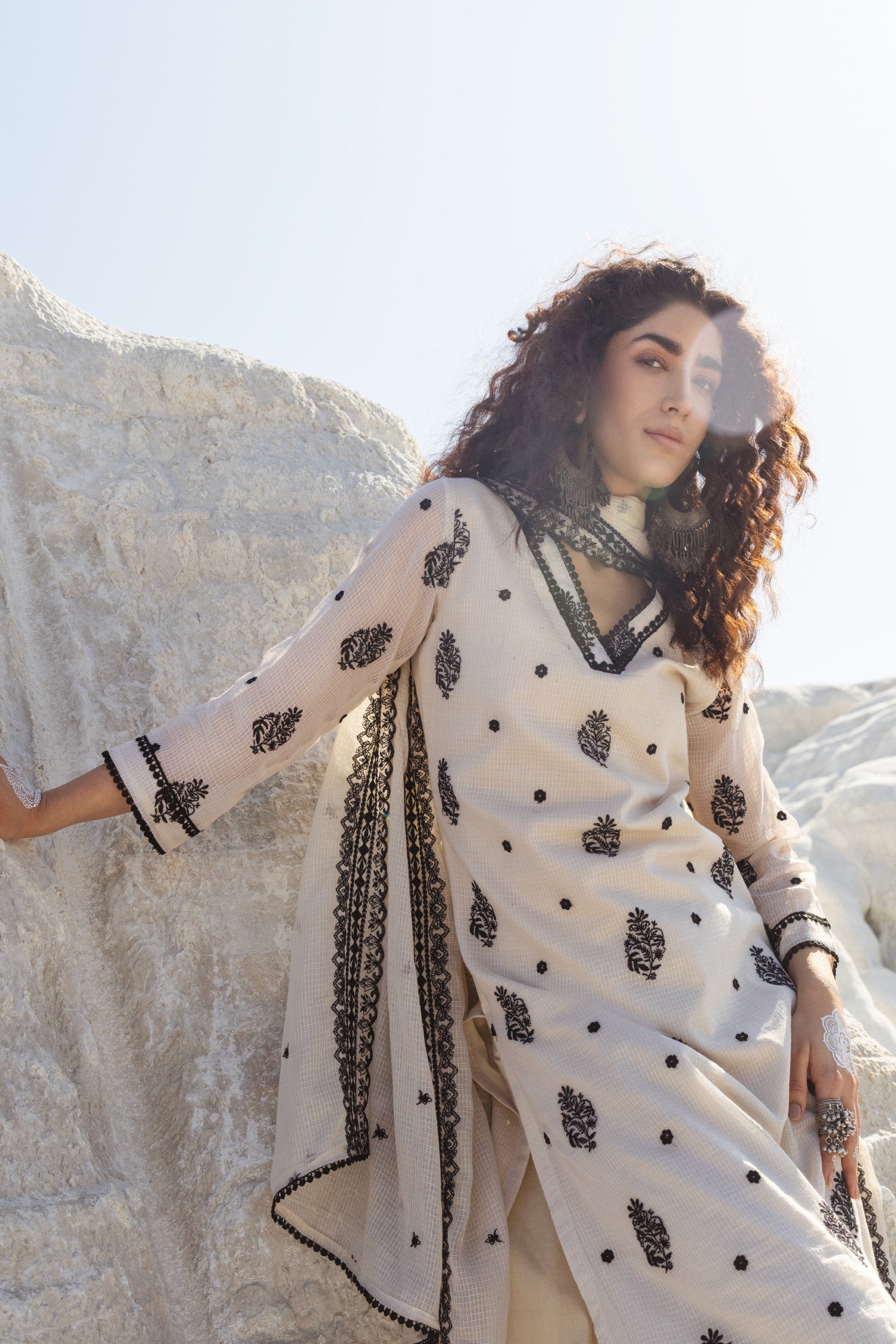 Ivory Embroidered Kota Doria Pant Set - Image 3