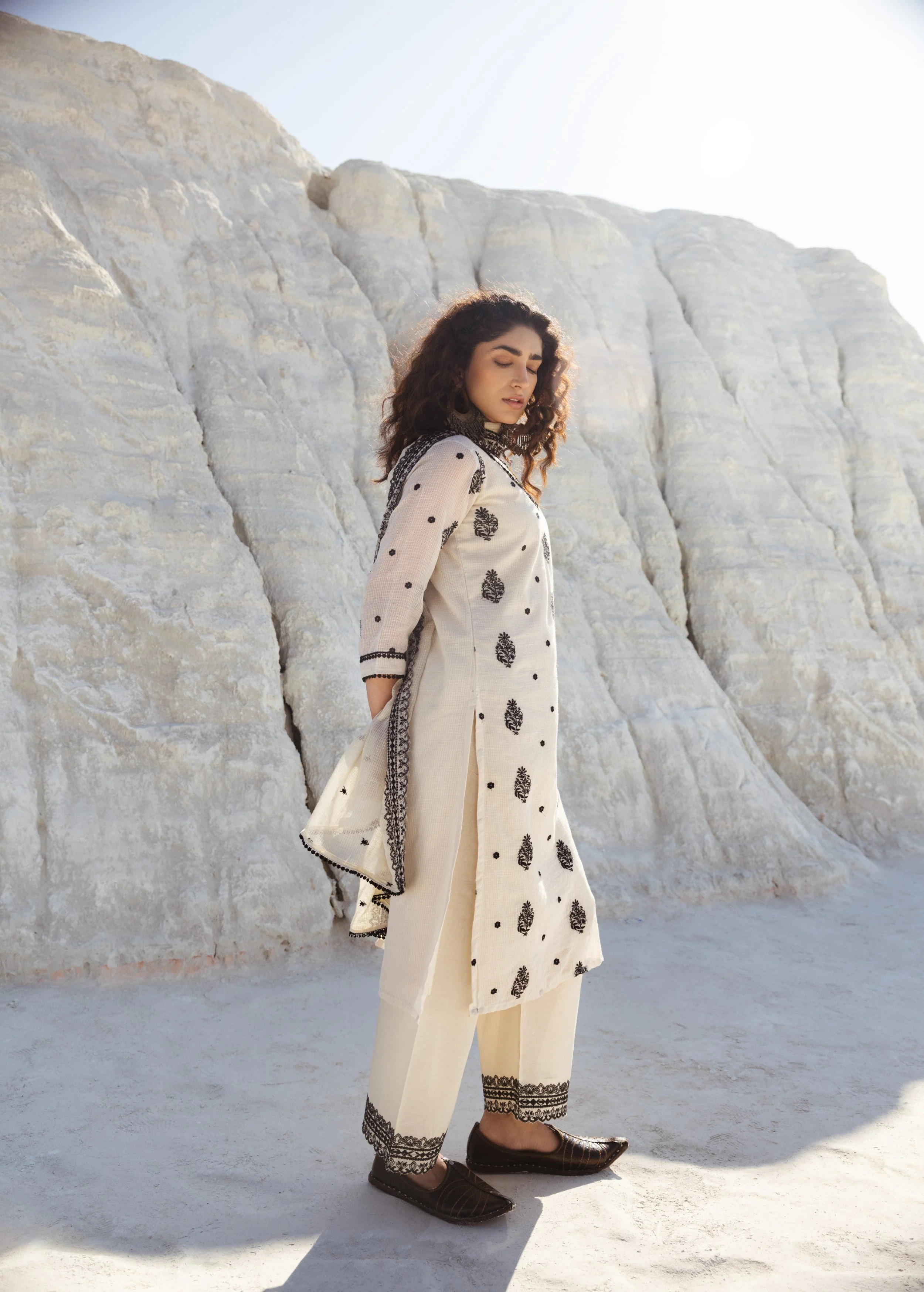 Ivory Embroidered Kota Doria Pant Set - Image 4