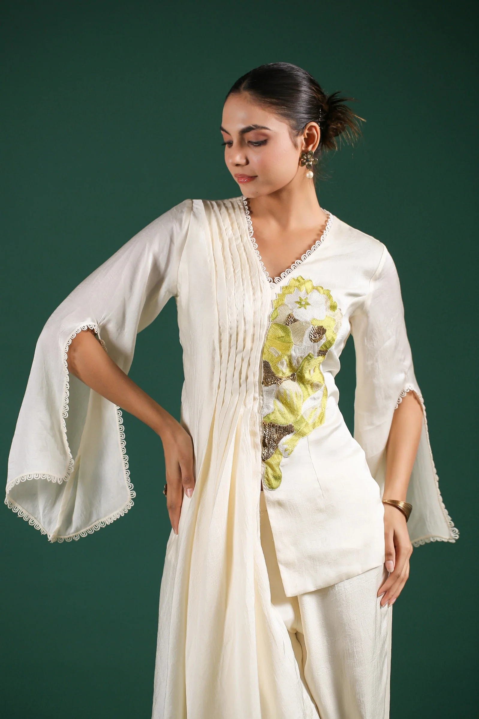 Ivory Embroidered Mulberry Silk Co-Ord Set - Image 2