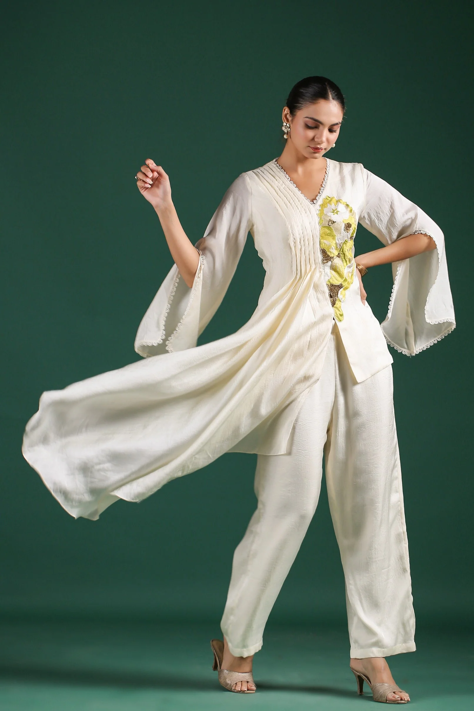 Ivory Embroidered Mulberry Silk Co-Ord Set - Image 3