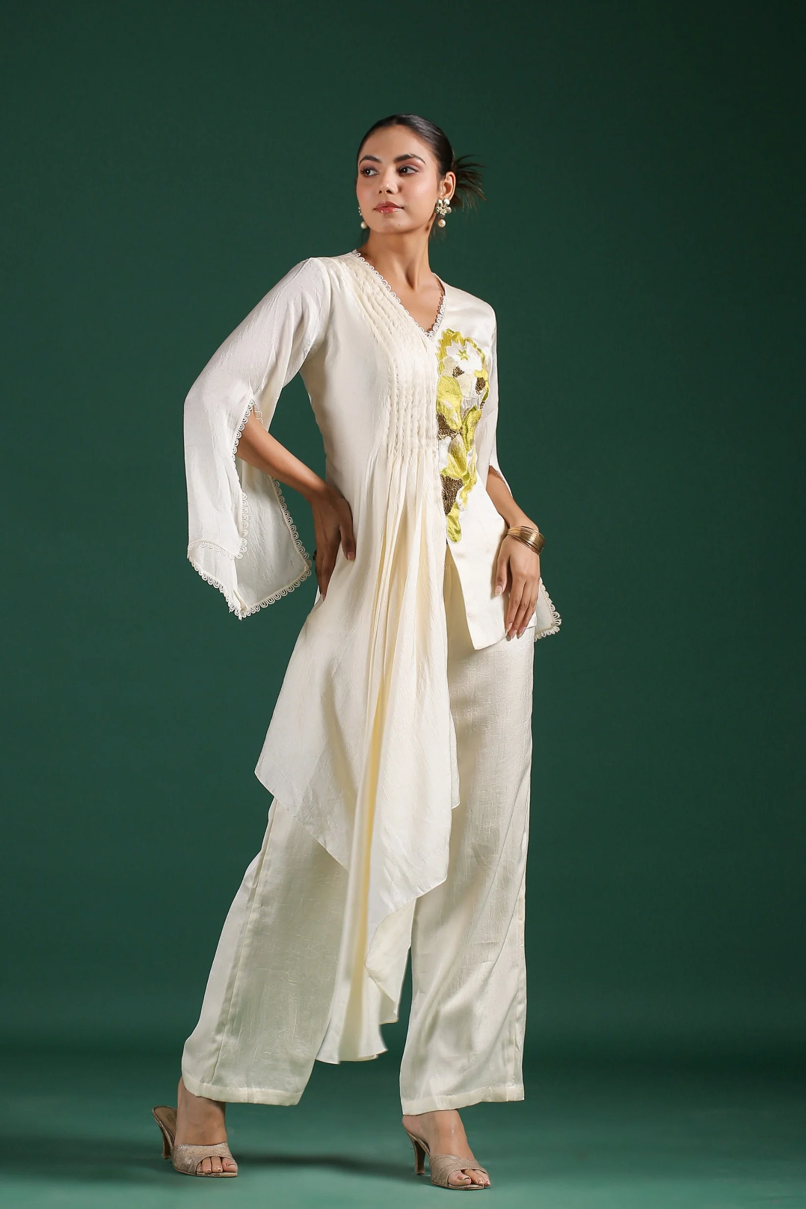 Ivory Embroidered Mulberry Silk Co-Ord Set - Image 4