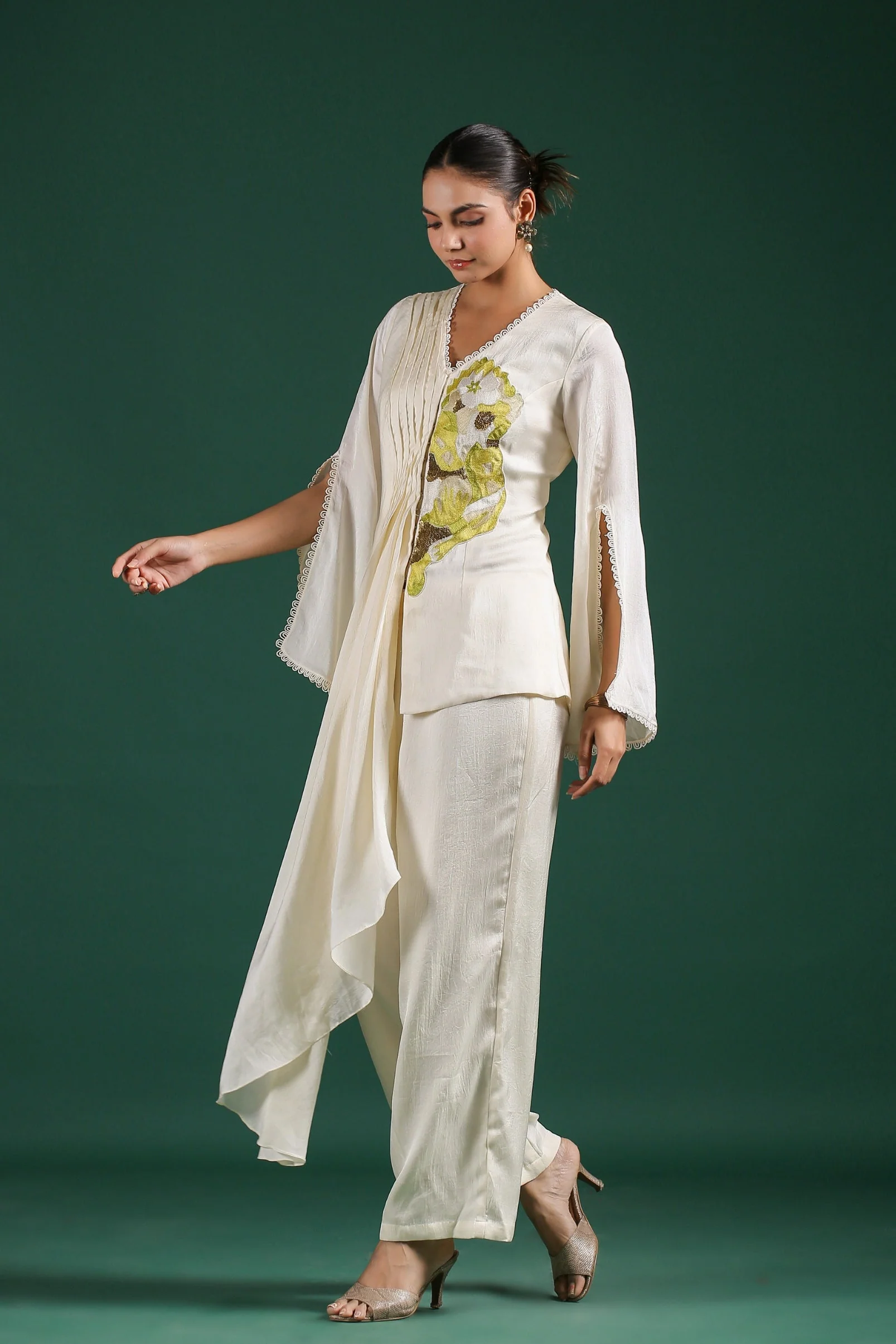 Ivory Embroidered Mulberry Silk Co-Ord Set - Image 5