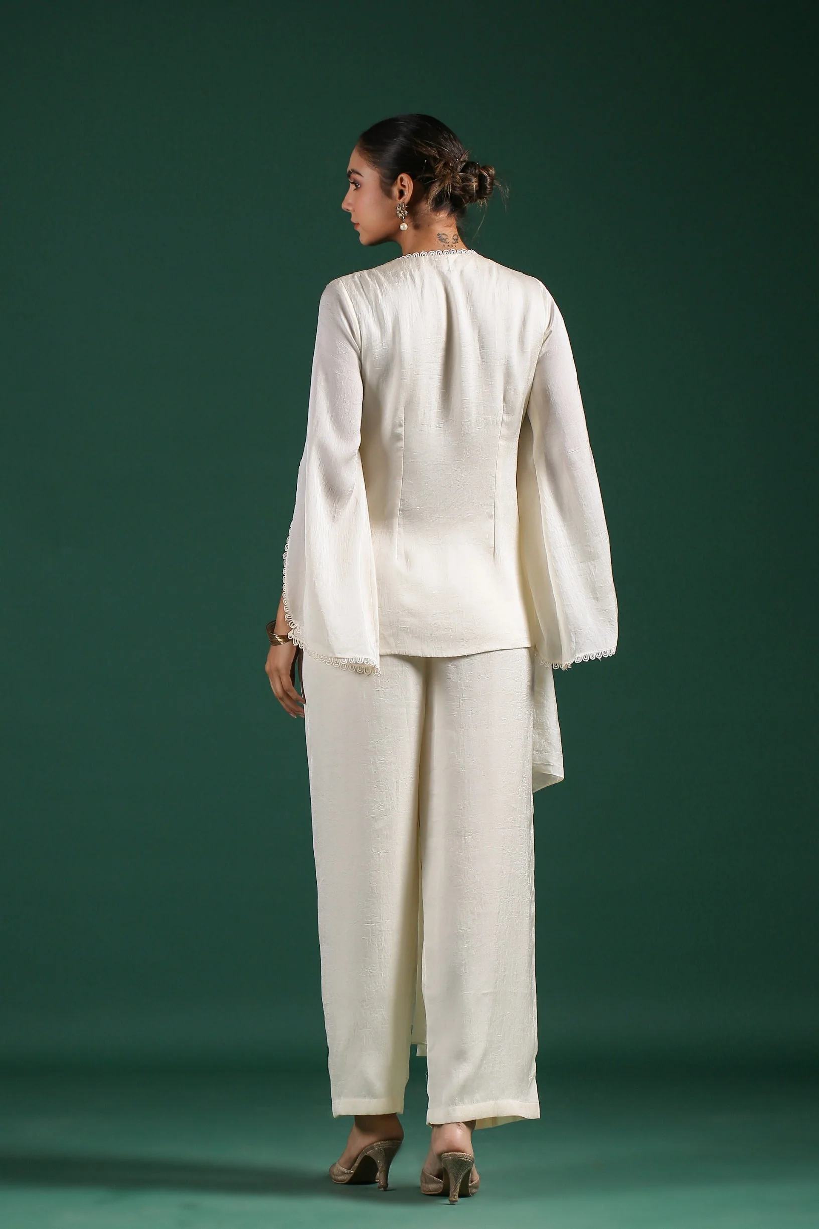 Ivory Embroidered Mulberry Silk Co-Ord Set - Image 6