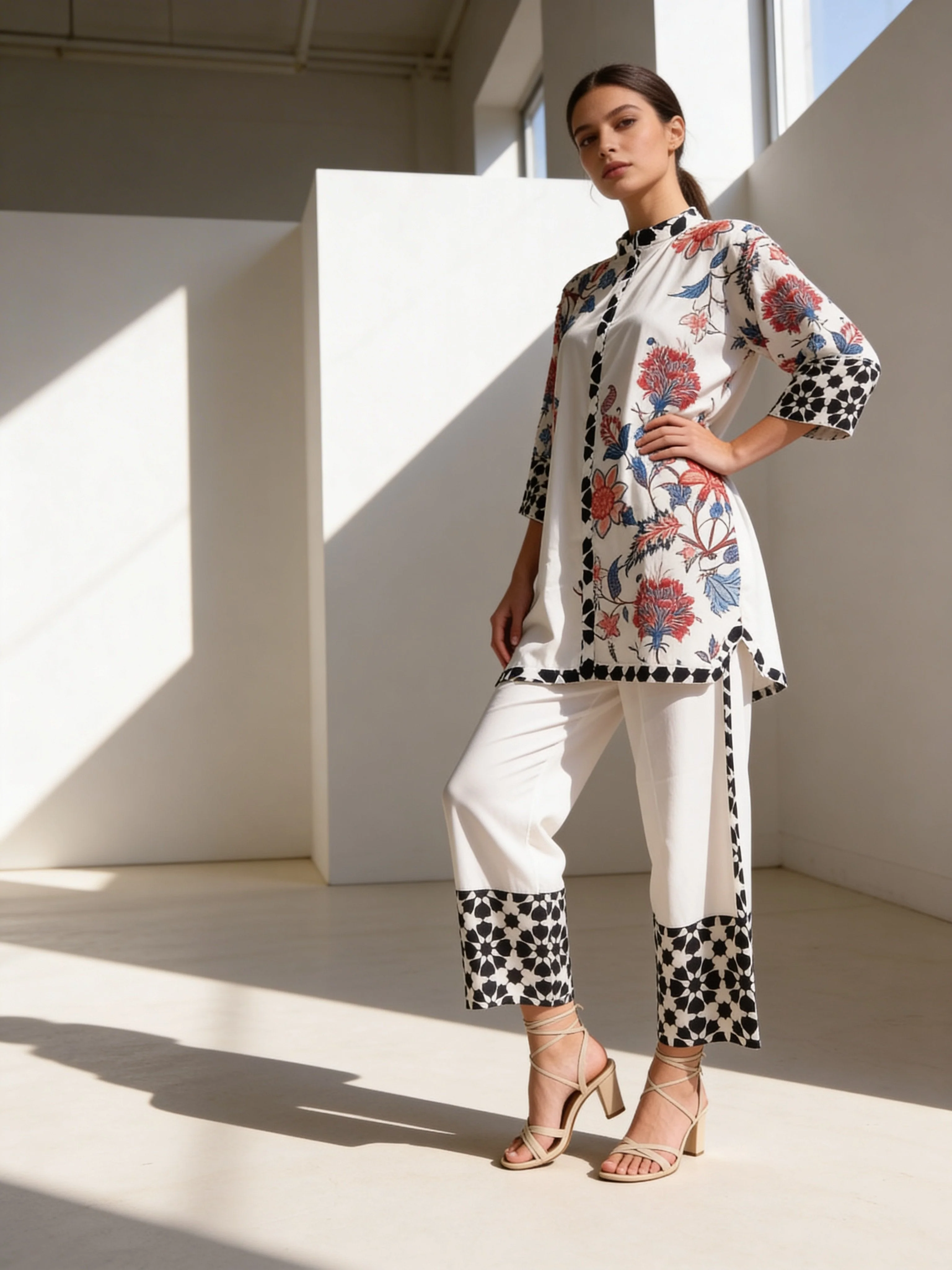 Ivory Black Printed Crepe Silk Co-Ord Set - Image 2