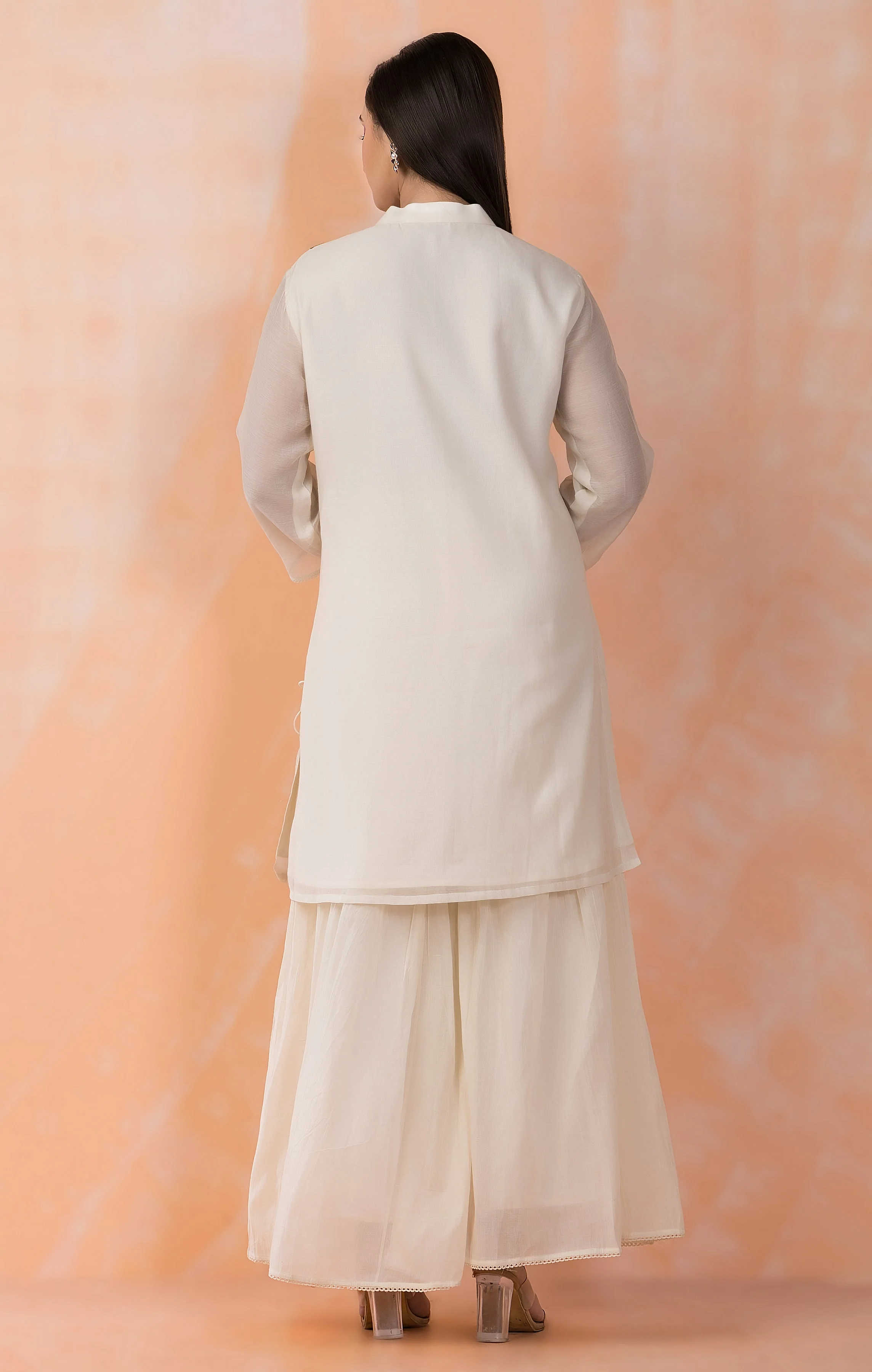 Ivory Flora Embroidered Mul Chanderi Silk Palazzo Set - Image 3