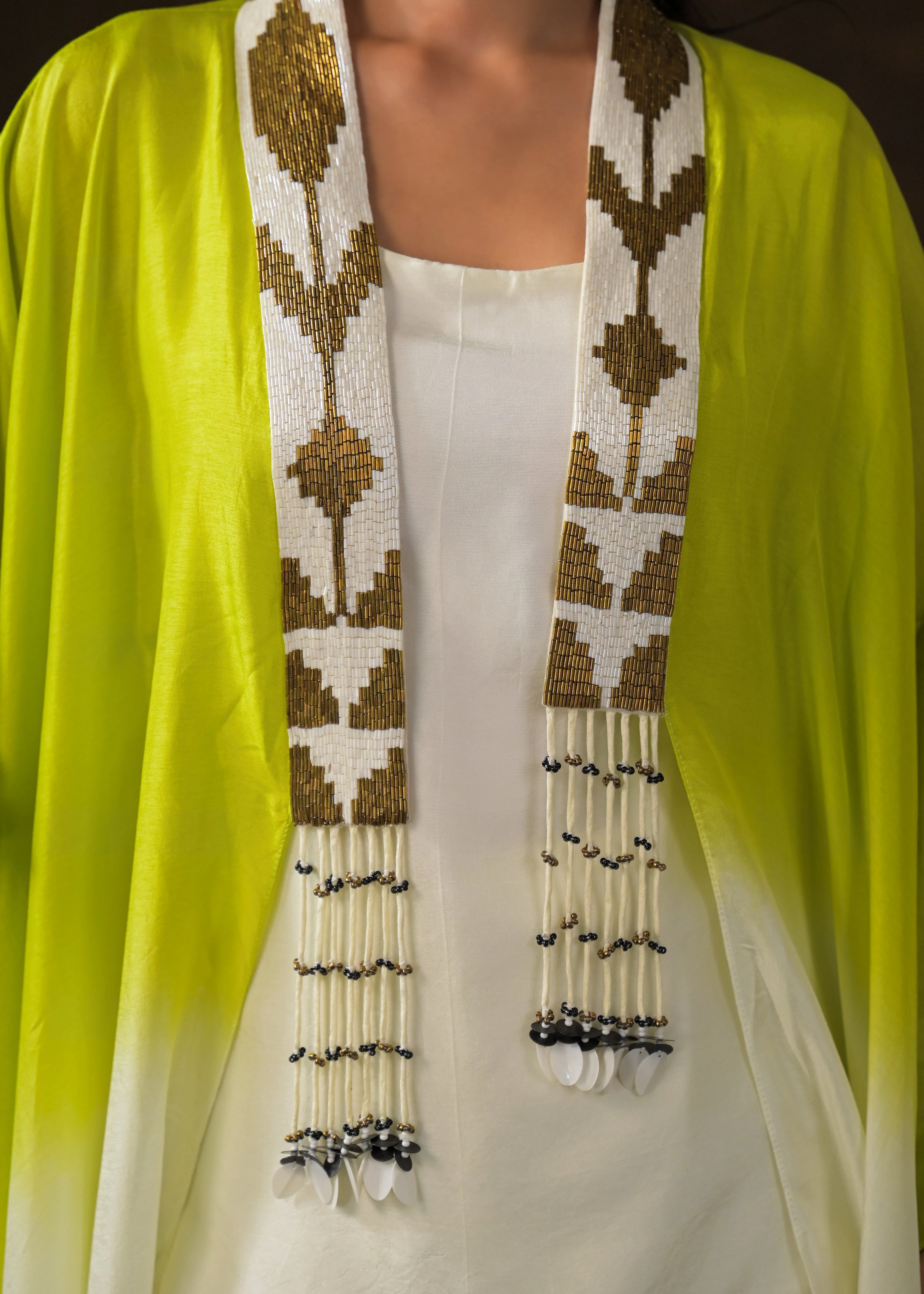 Ivory Ombre Dye Raw Silk Cape Set - Image 2