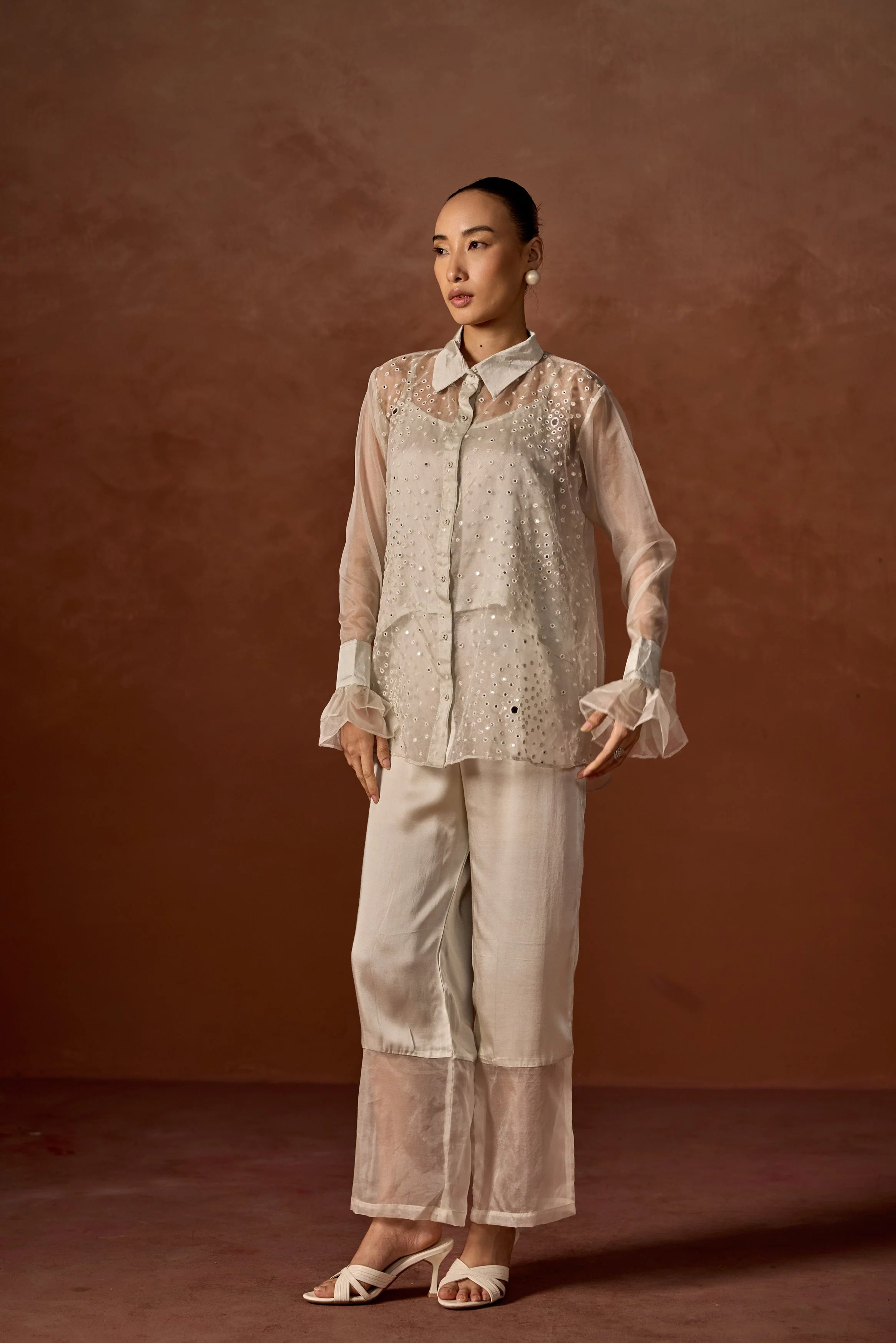 Ivory Embellished Organza Silk Co-Ord Set - Image 3