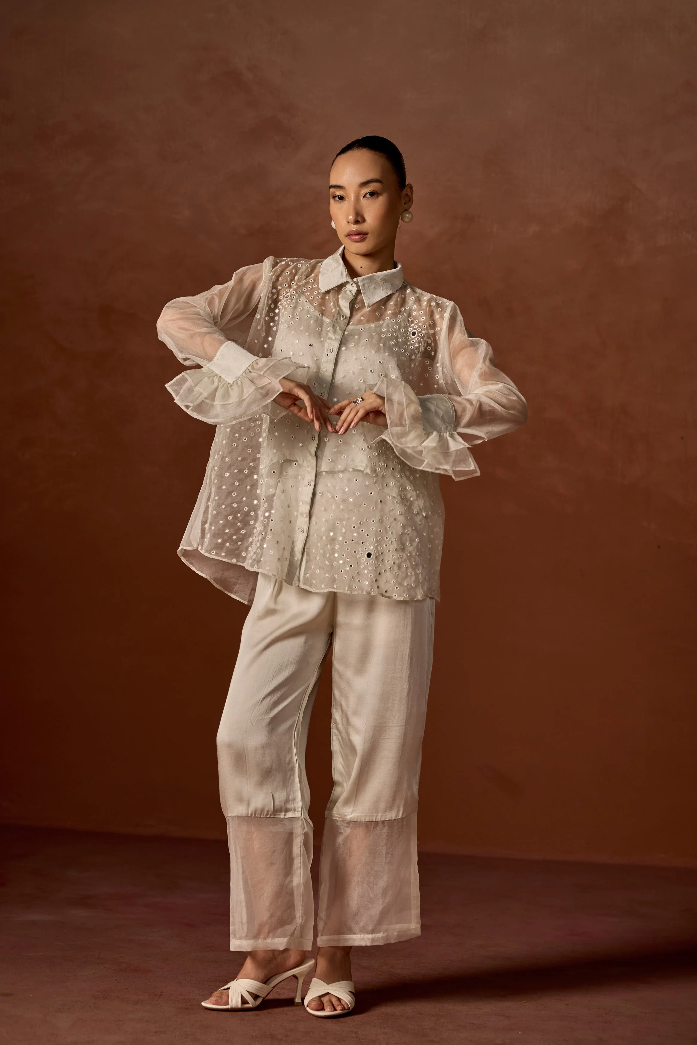 Ivory Embellished Organza Silk Co-Ord Set - Image 4