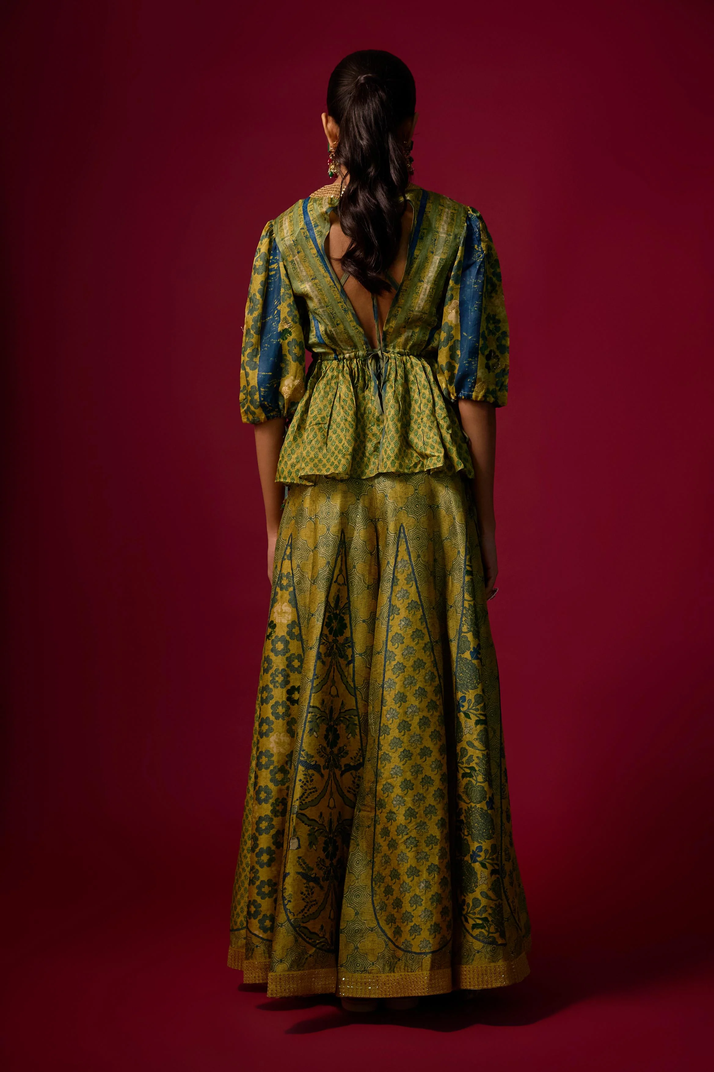Pear Green Printed Slub Cotton Silk Tunic Co-Ord Set - Image 3