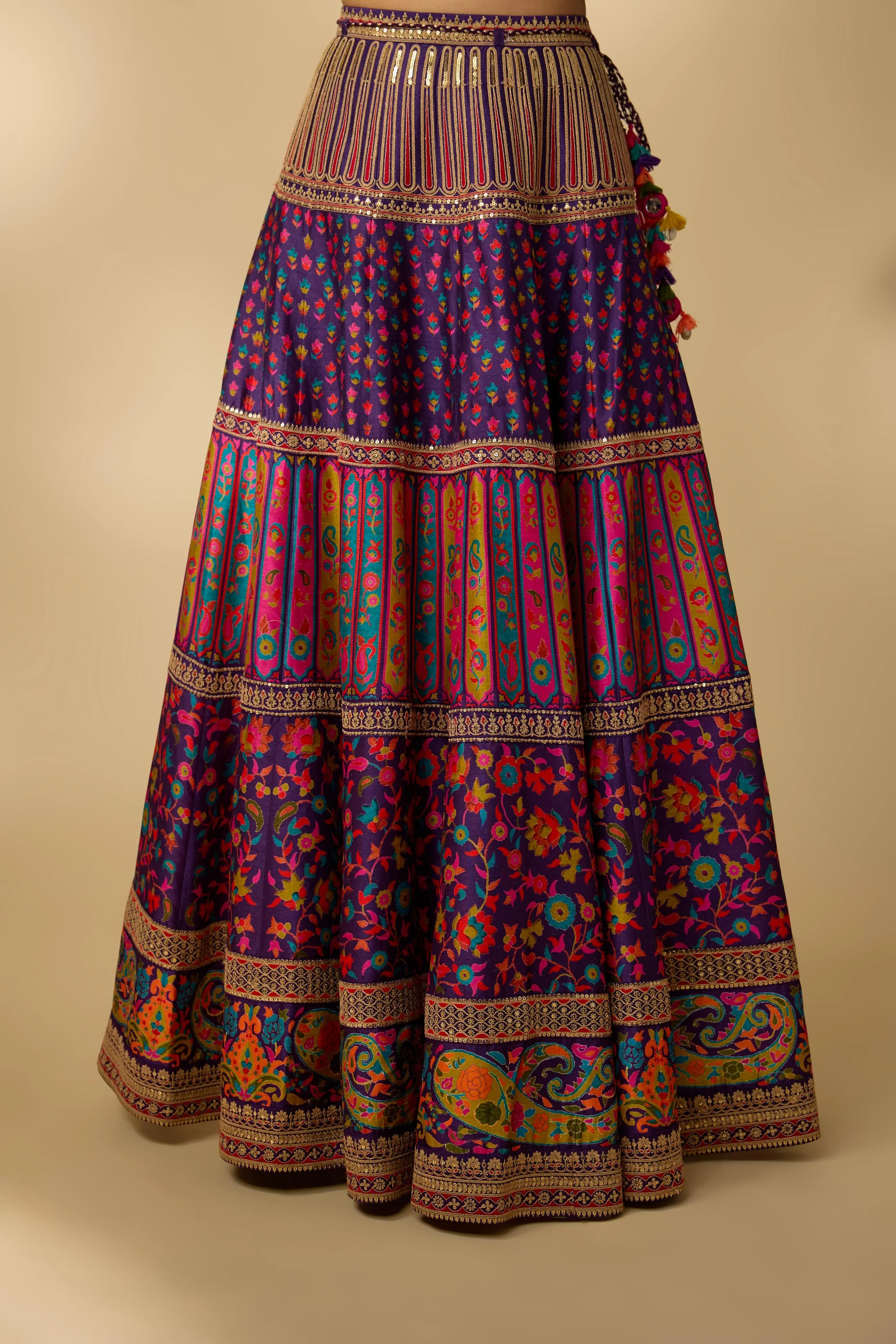 Blue Printed Slub Cotton Silk Tunic Skirt Set - Image 4