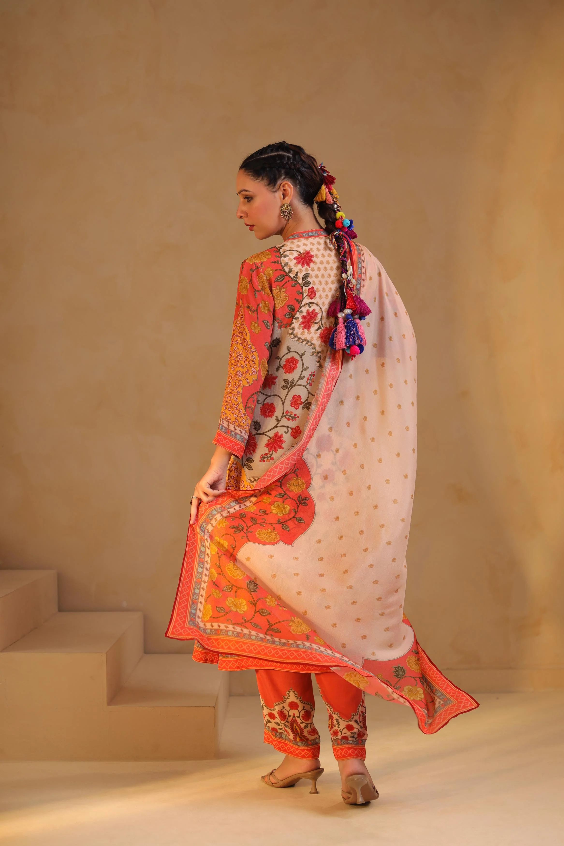 Ivory Printed Viscose Crepe Silk Pant Set - Image 5