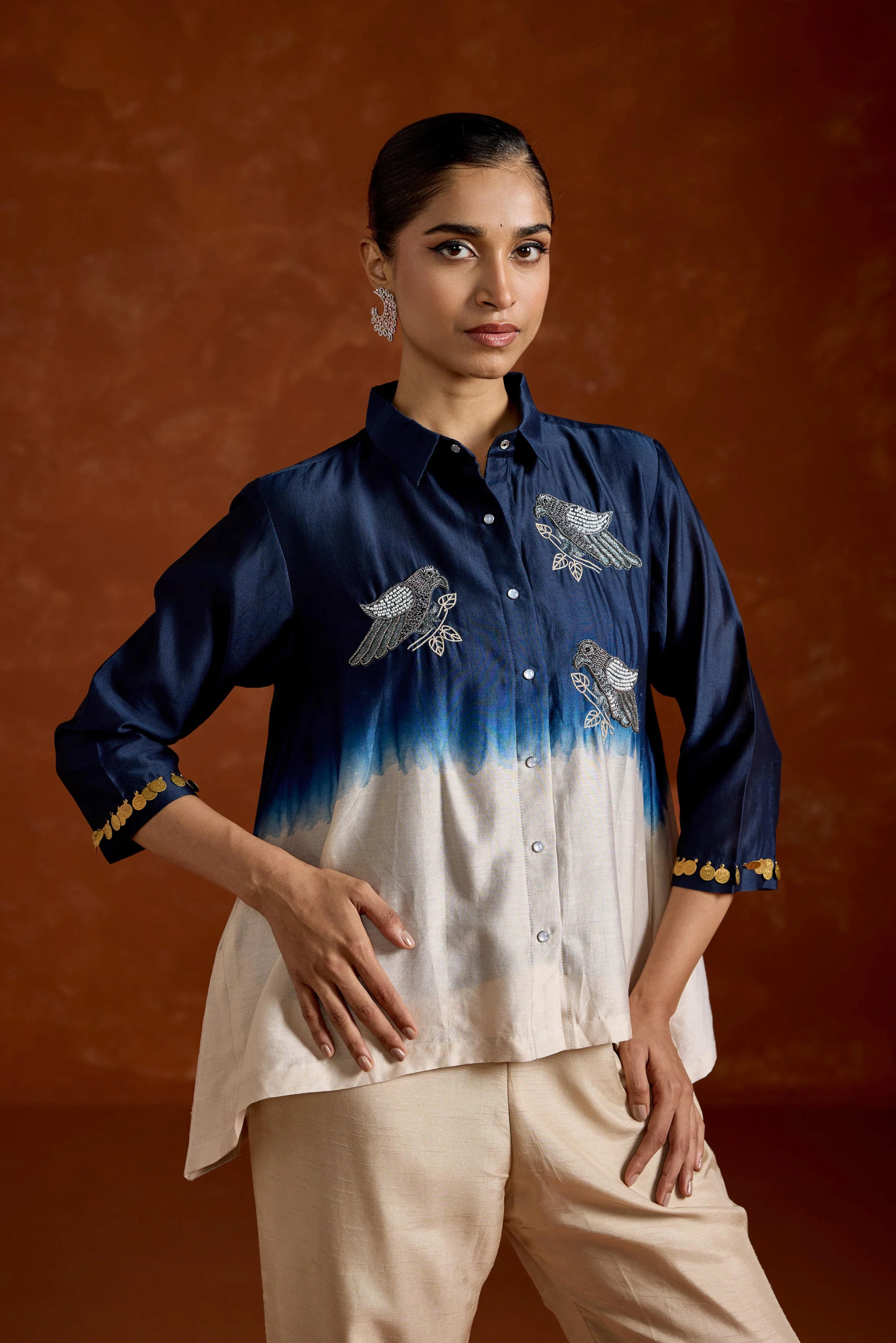 Bluish White Embellished Raw Silk Co-Ord Set - Image 3