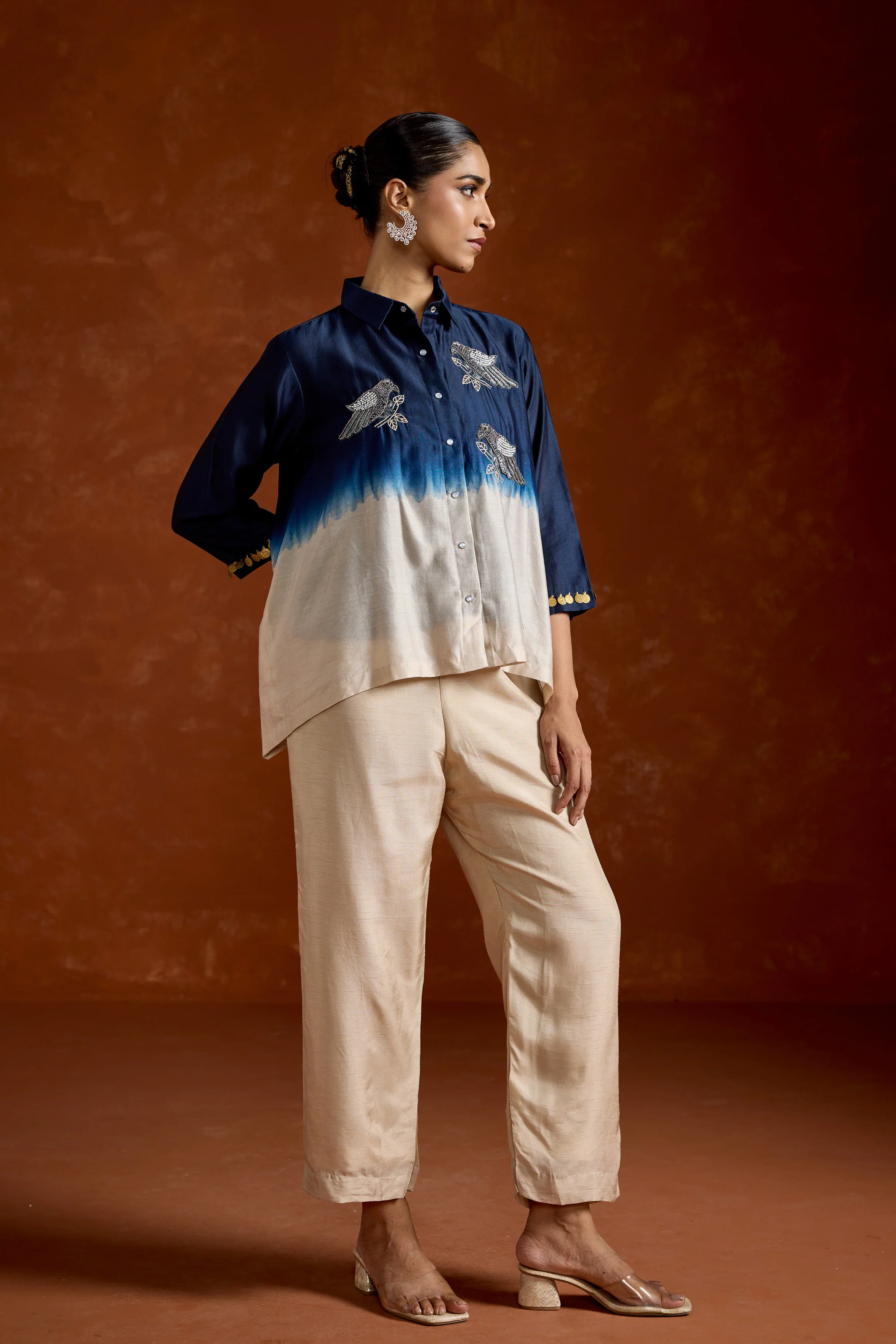 Bluish White Embellished Raw Silk Co-Ord Set - Image 4