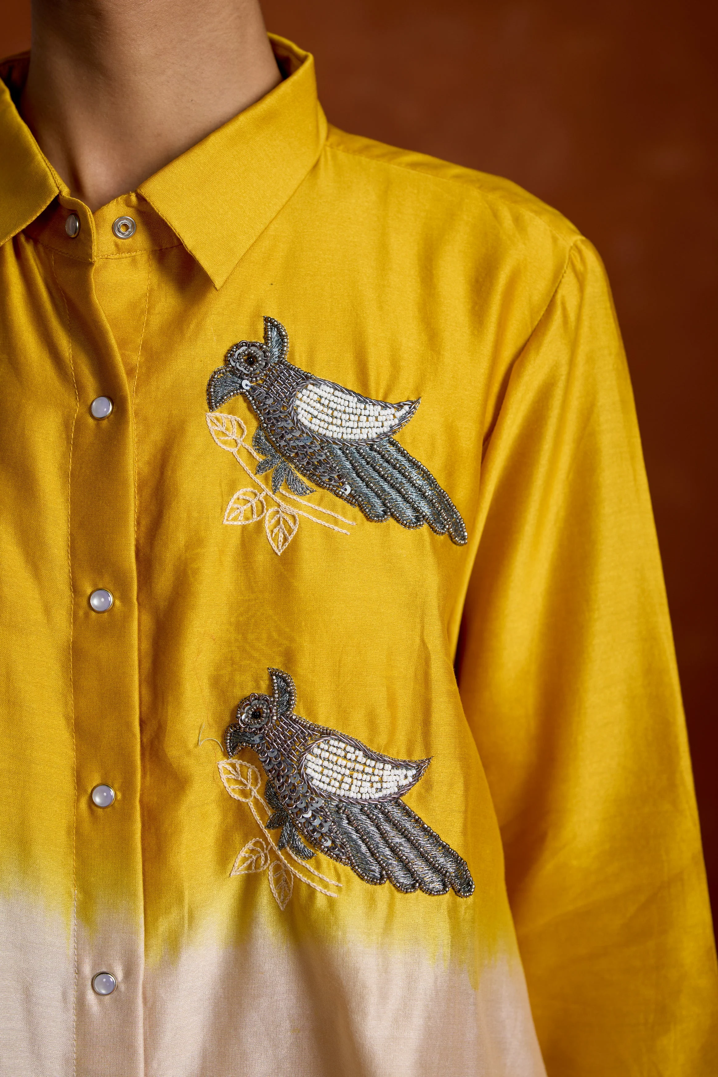 Golden Yellow Embellished Raw Silk Co-Ord Set - Image 2