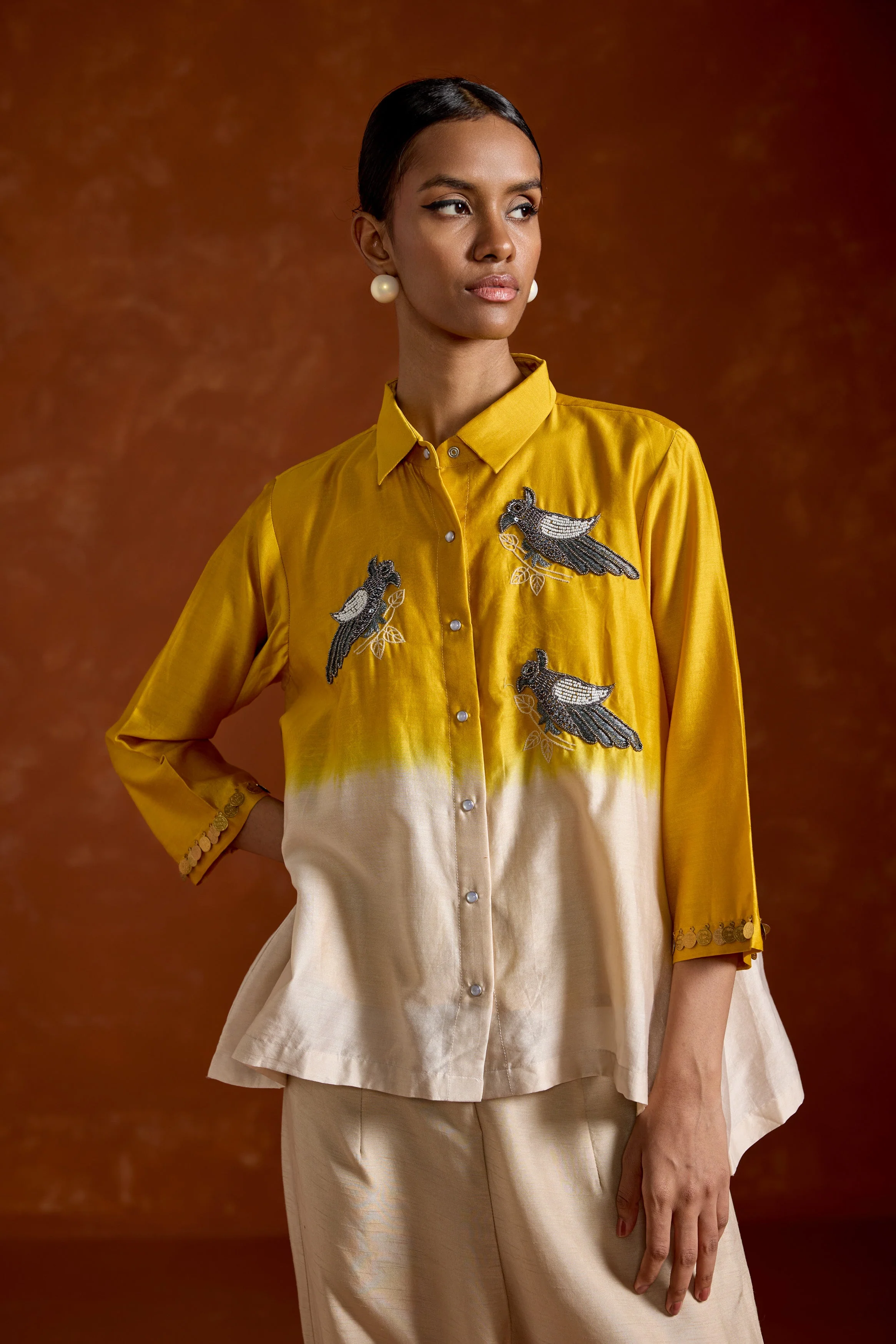 Golden Yellow Embellished Raw Silk Co-Ord Set - Image 3