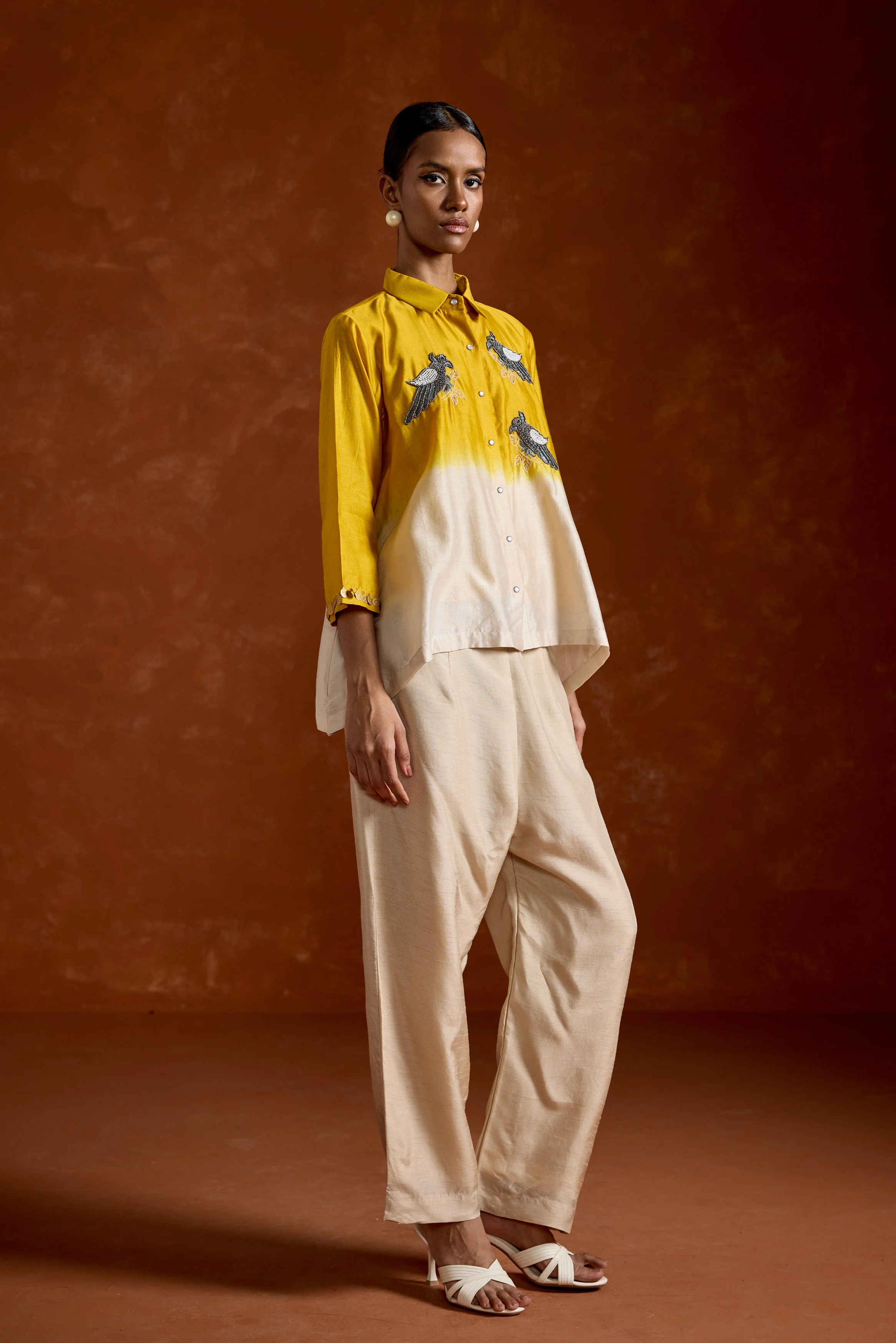 Golden Yellow Embellished Raw Silk Co-Ord Set - Image 4