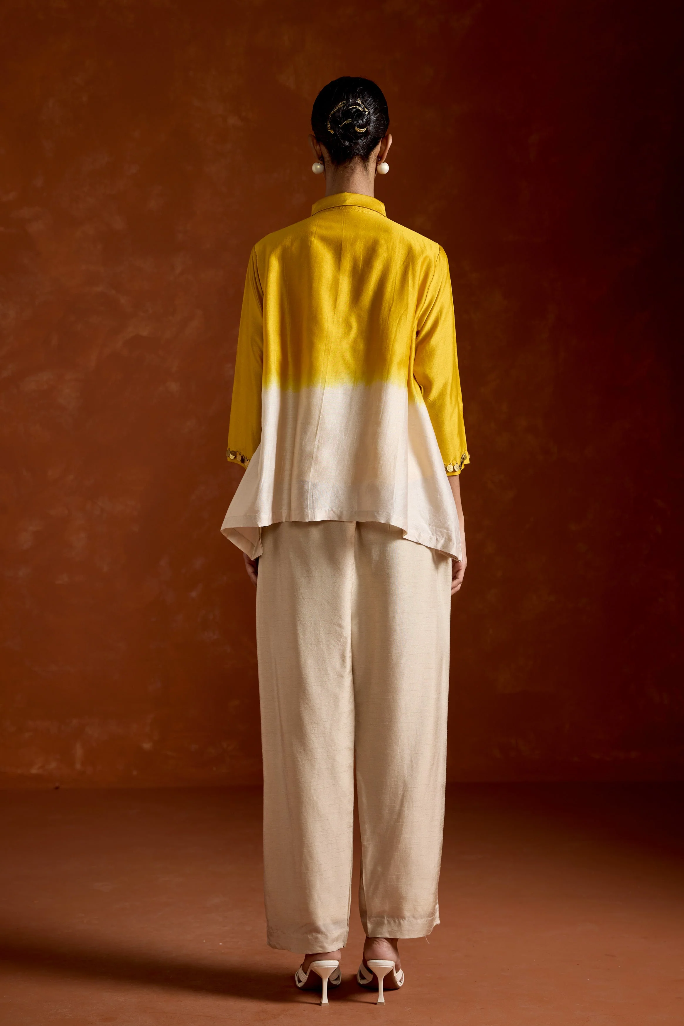 Golden Yellow Embellished Raw Silk Co-Ord Set - Image 5