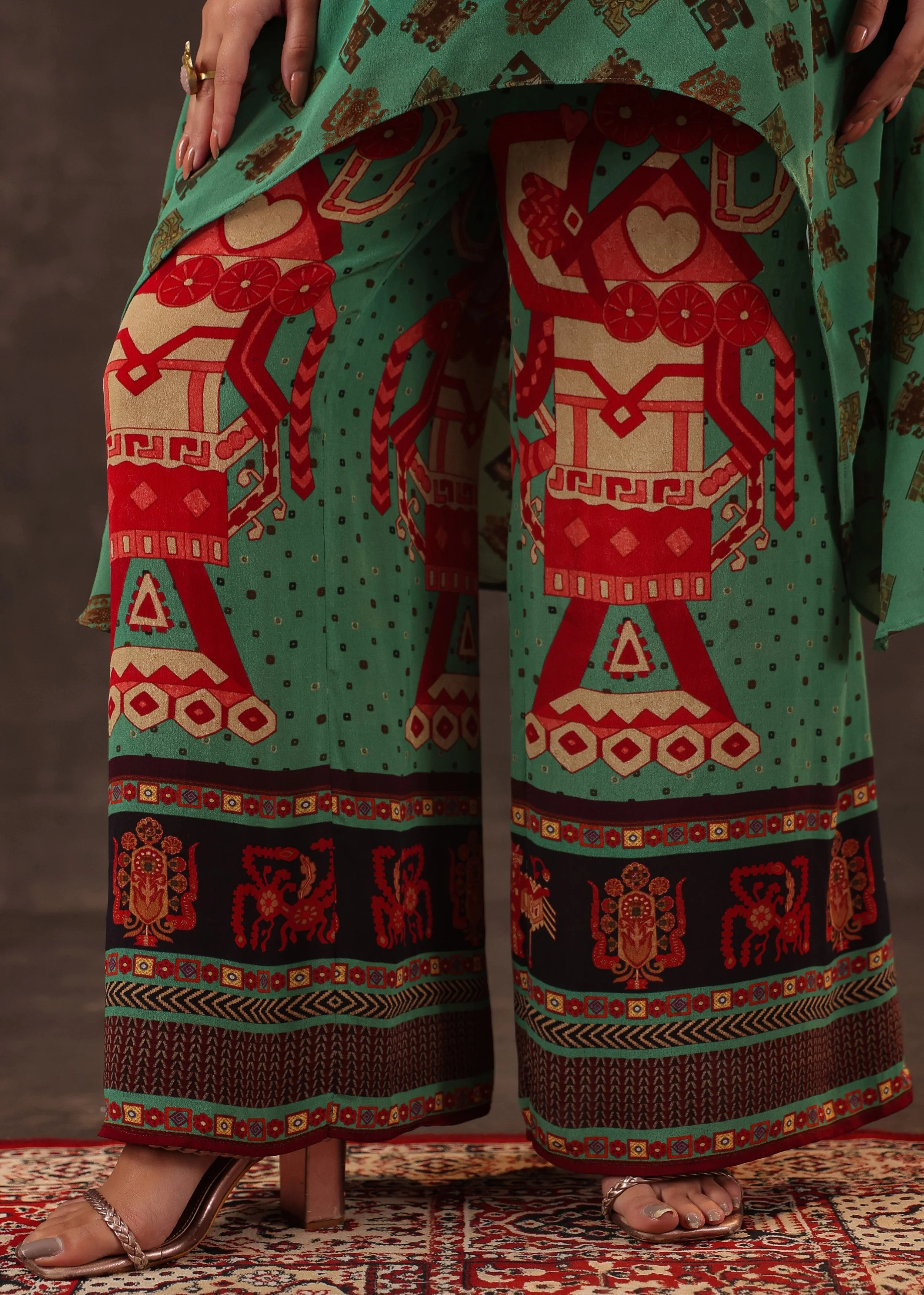 Jade Ethnic Printed Crepe Silk Palazzo Set - Image 3