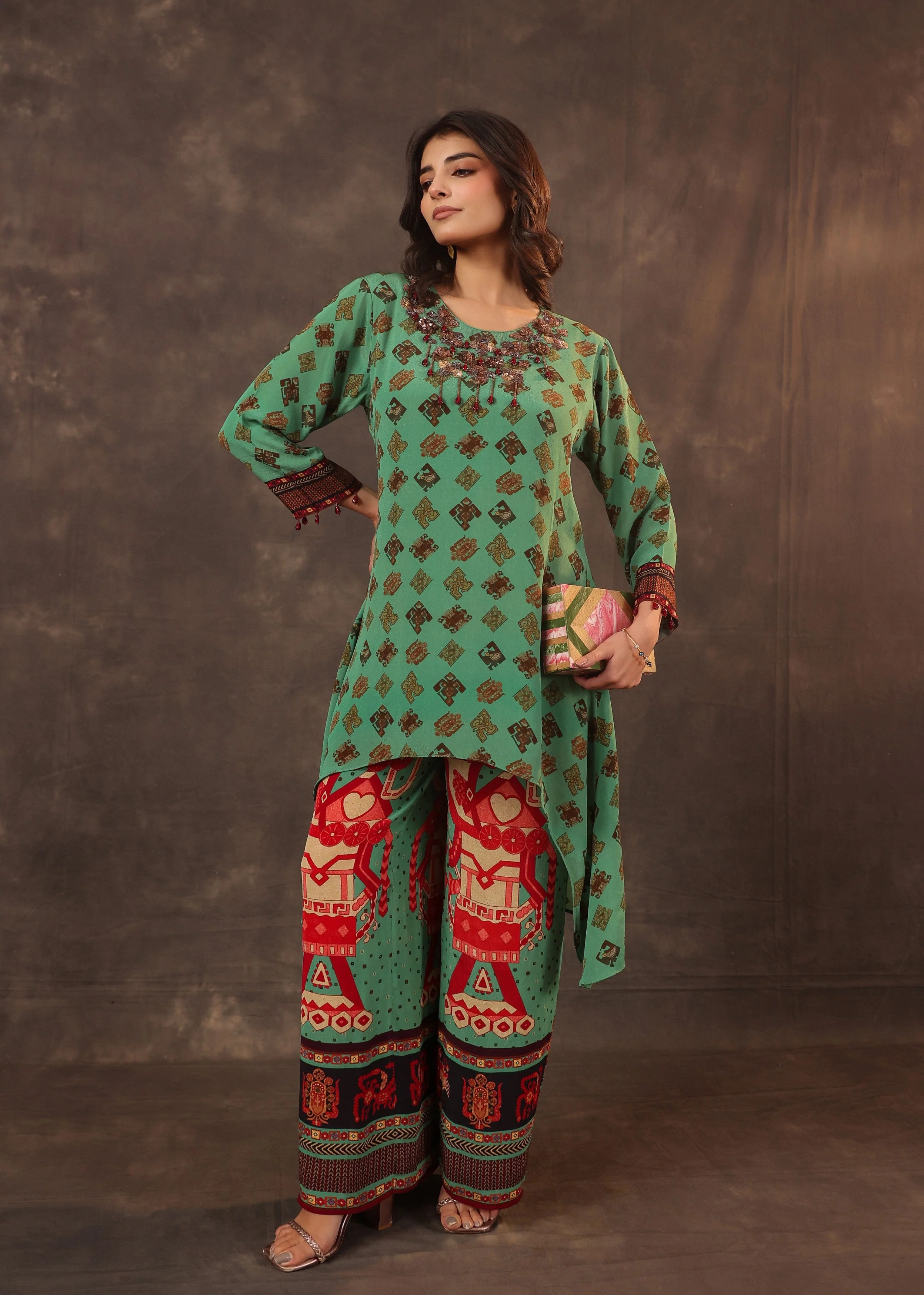 Jade Ethnic Printed Crepe Silk Palazzo Set - Image 4