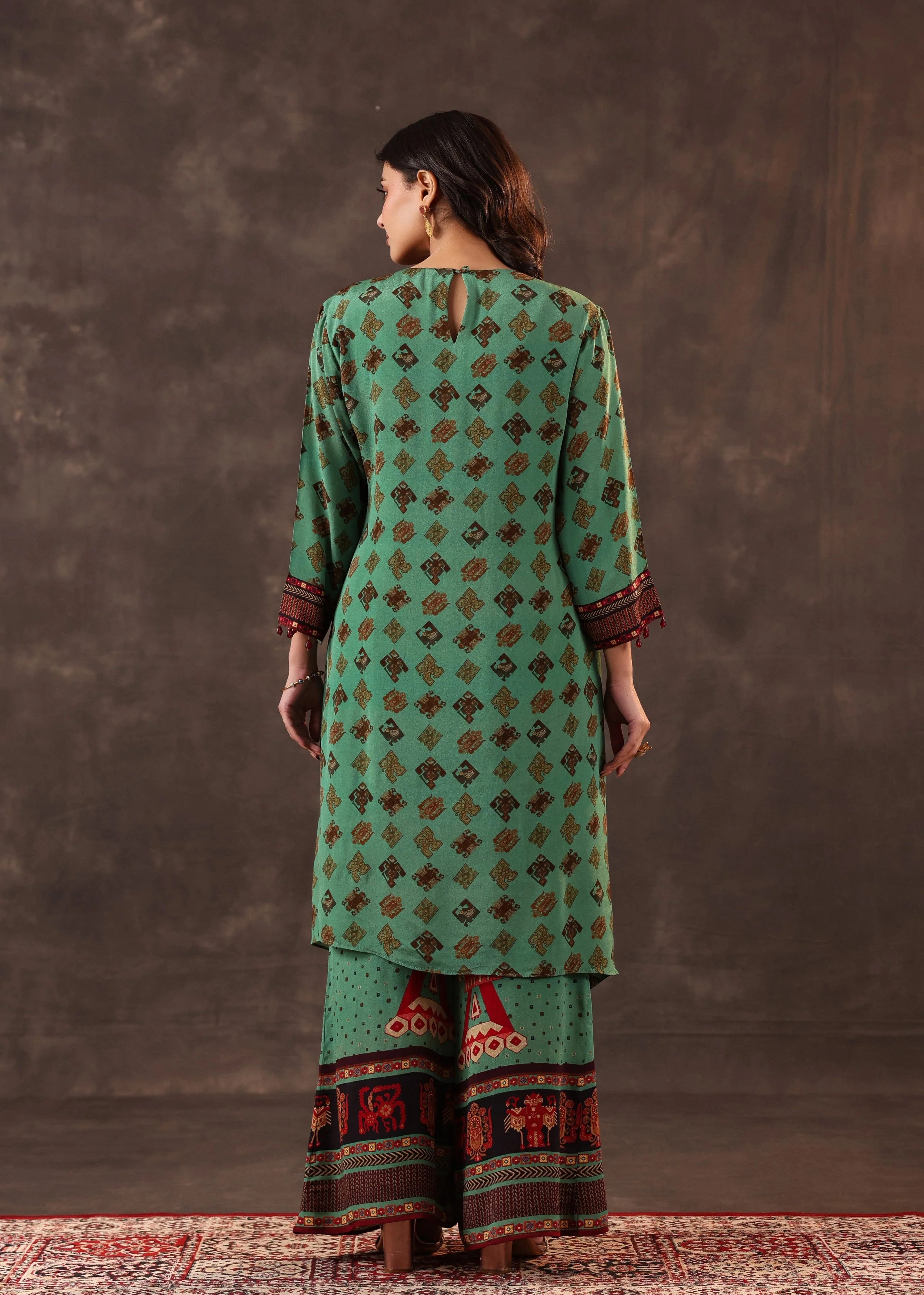 Jade Ethnic Printed Crepe Silk Palazzo Set - Image 5