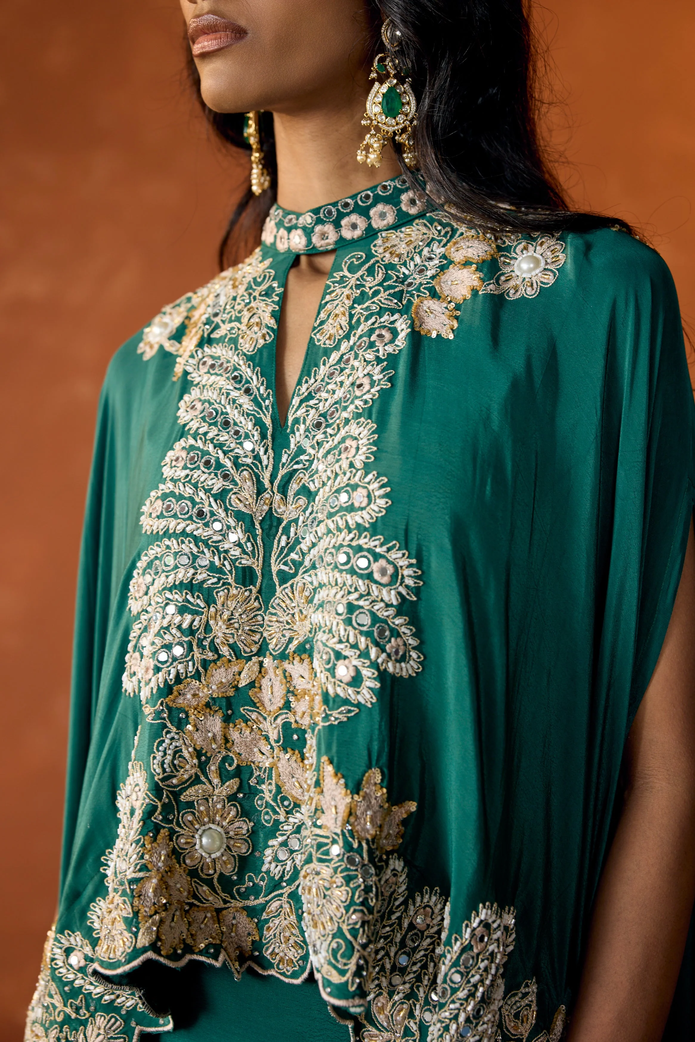 Jade Green Embellished Premium Silk Skirt Set - Image 2