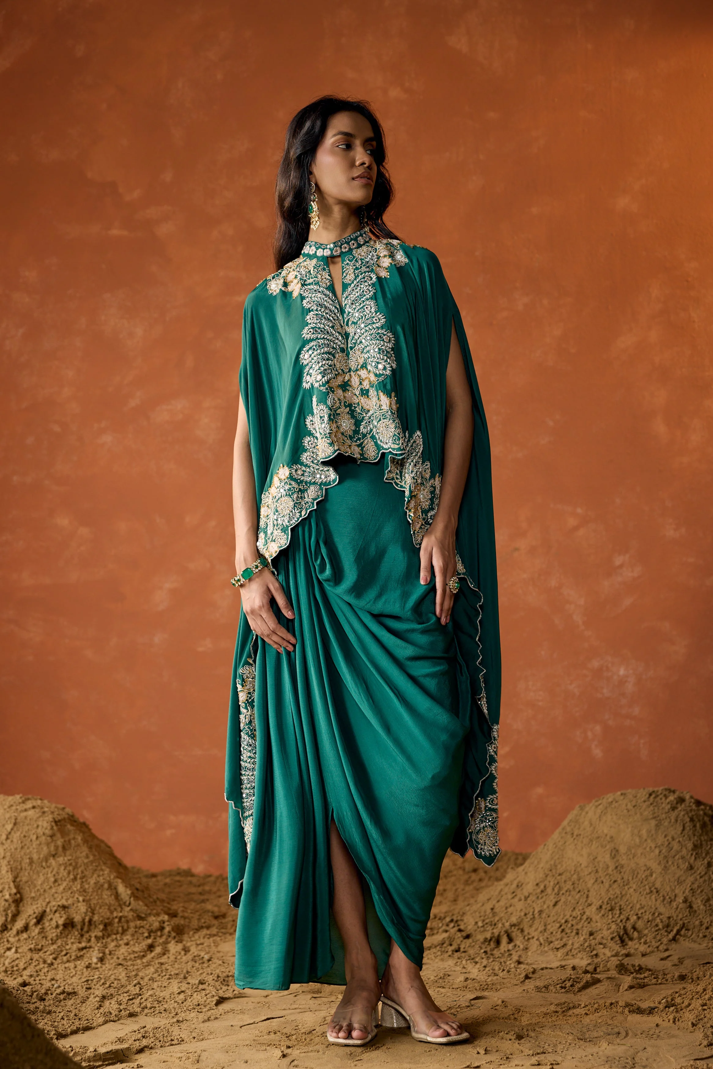 Jade Green Embellished Premium Silk Skirt Set - Image 3