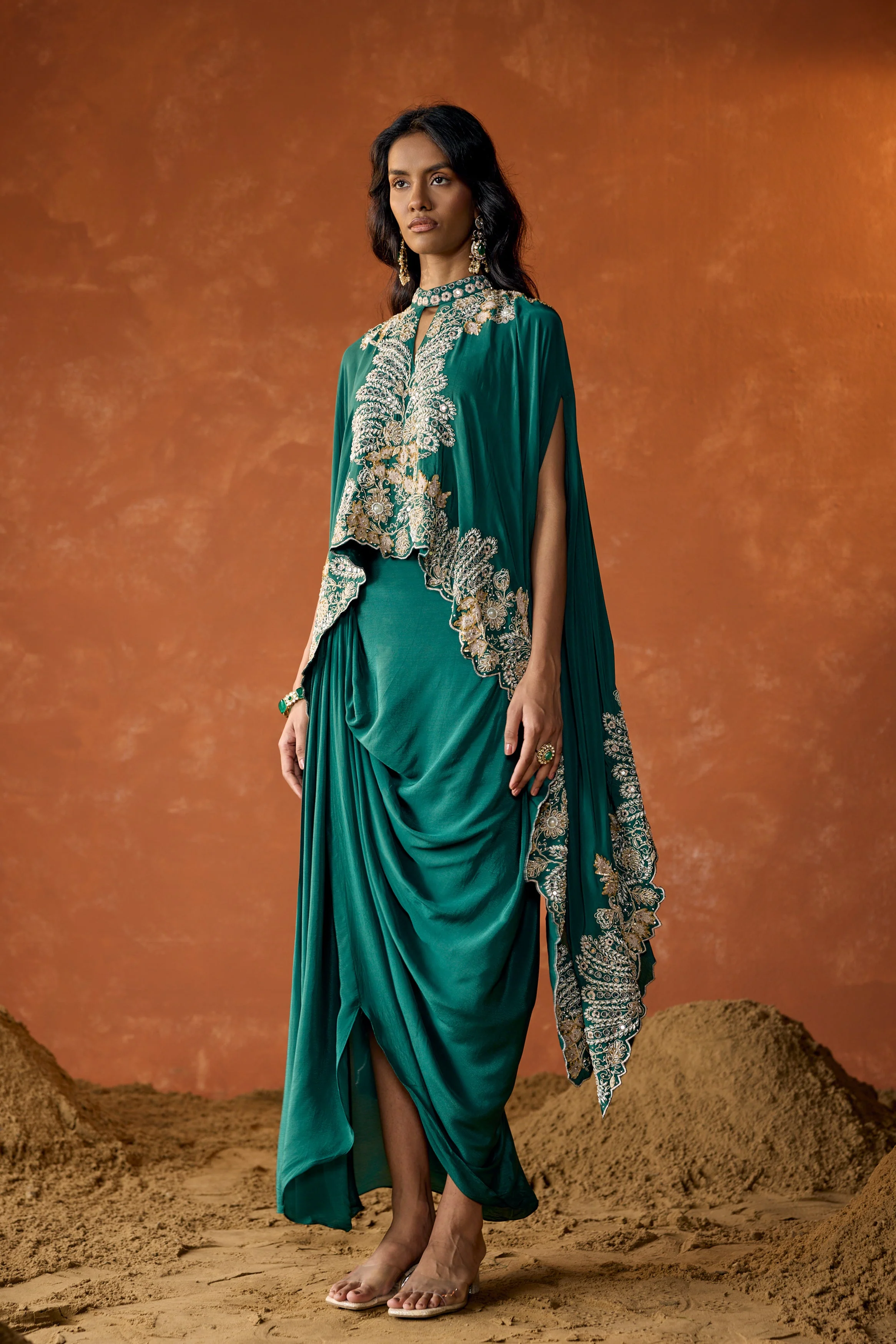 Jade Green Embellished Premium Silk Skirt Set - Image 4
