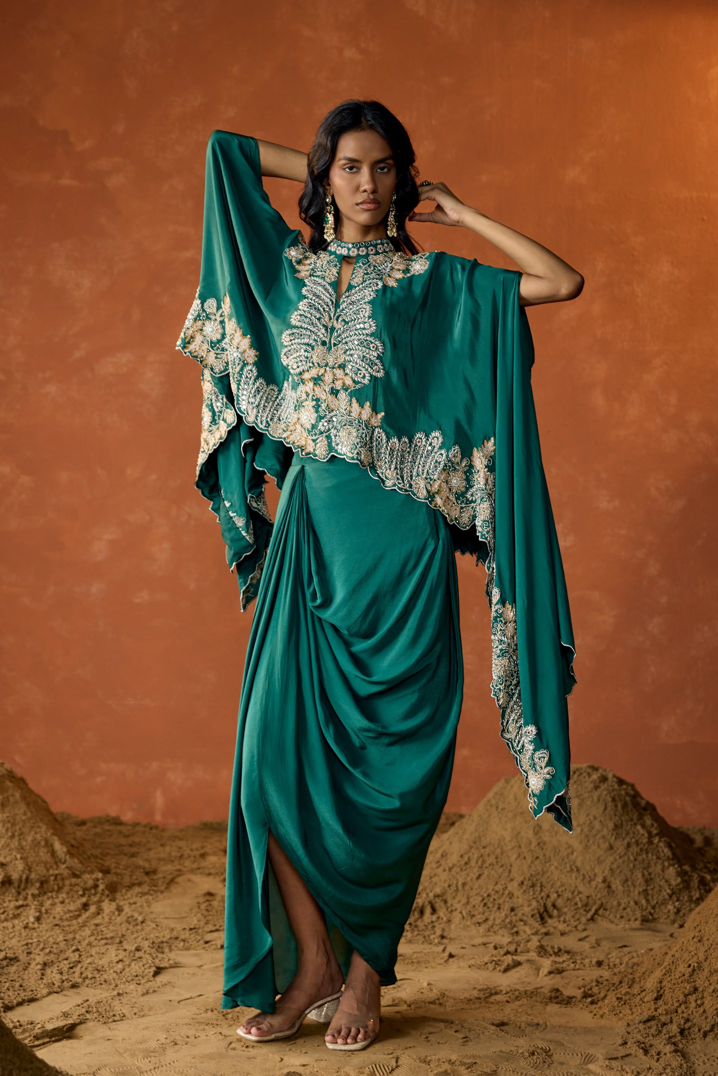 Jade Green Embellished Premium Silk Skirt Set - Image 6