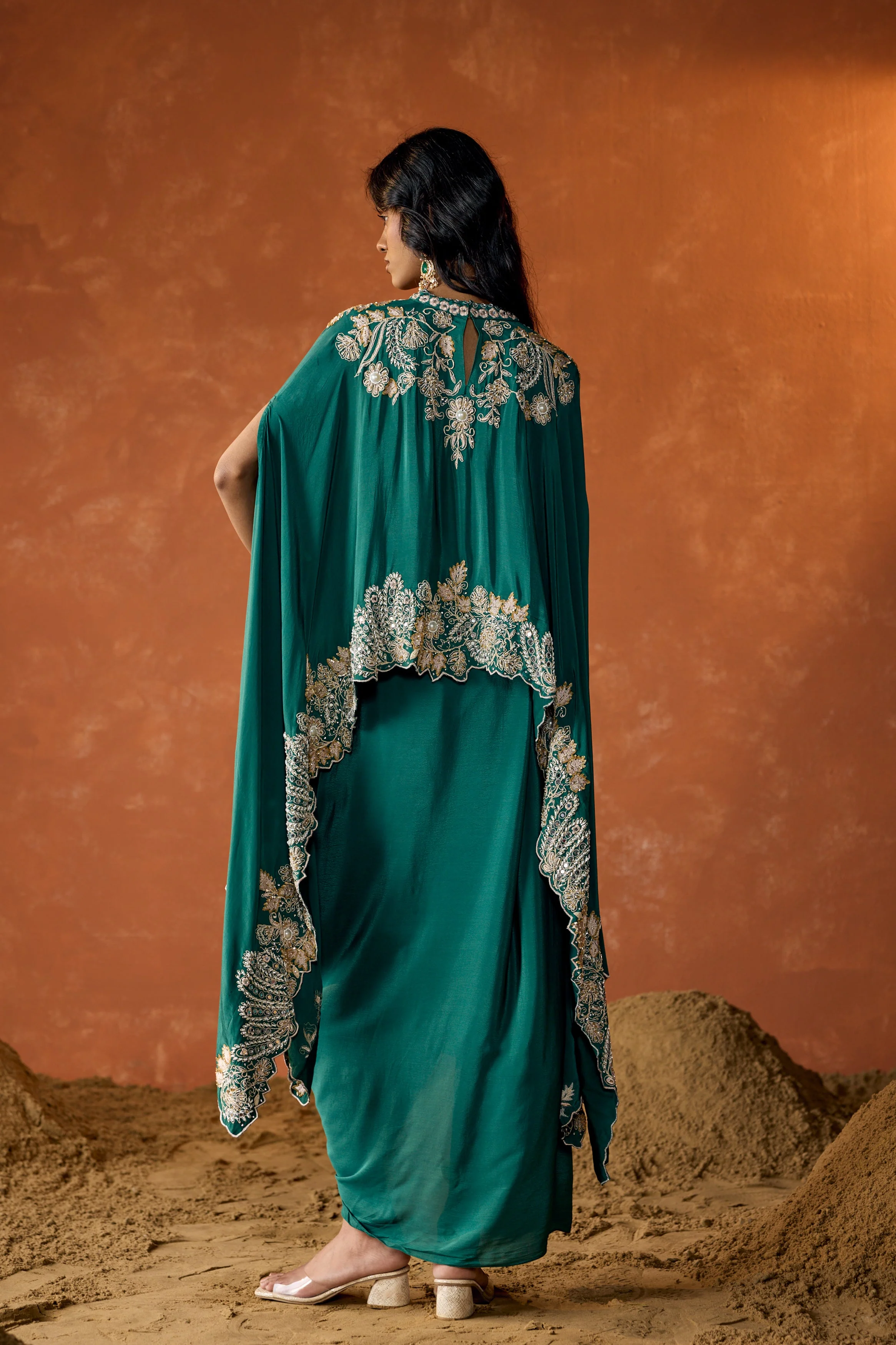 Jade Green Embellished Premium Silk Skirt Set - Image 7