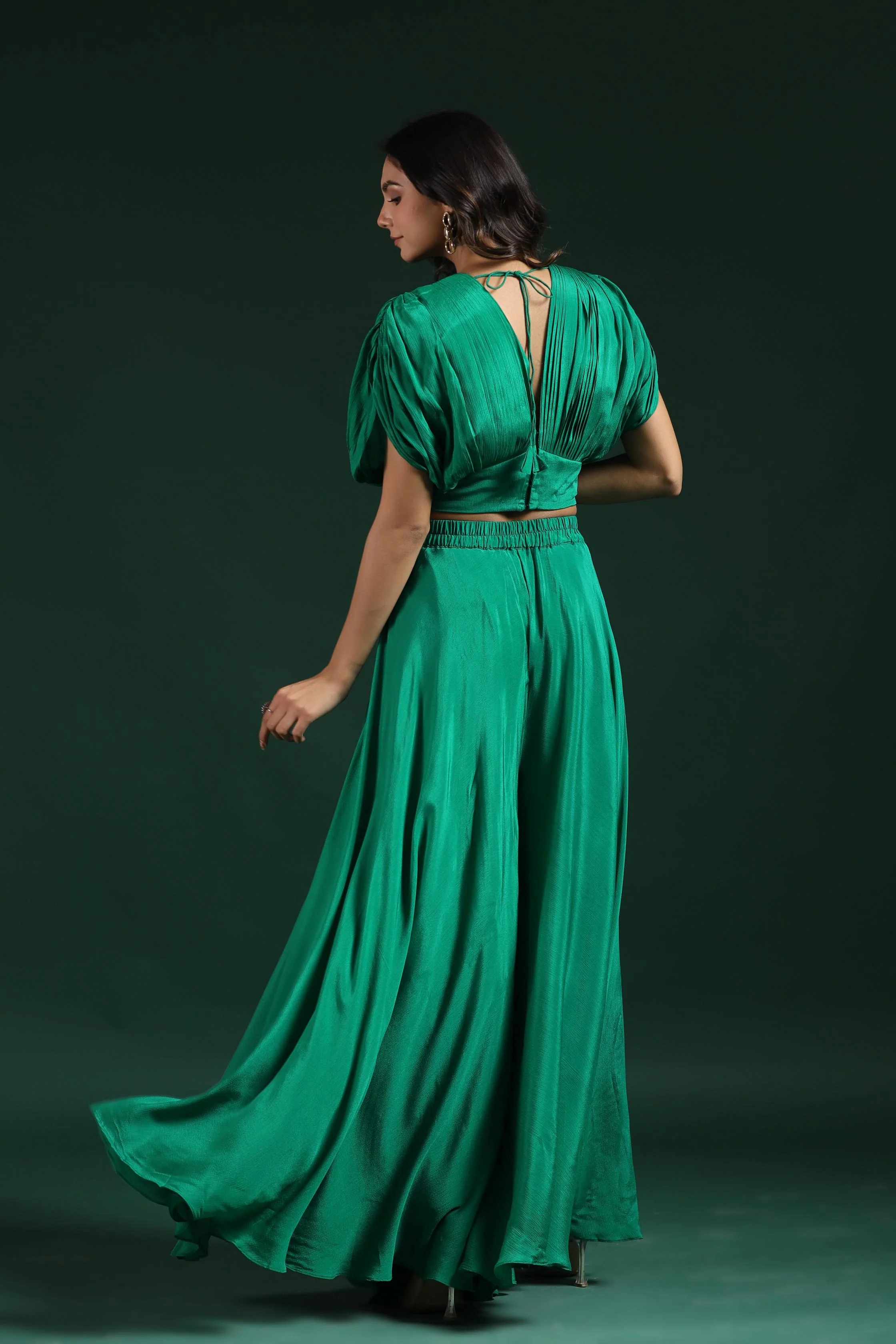 Jade Green Embroidered Crop Top with Palazzo Set - Image 5