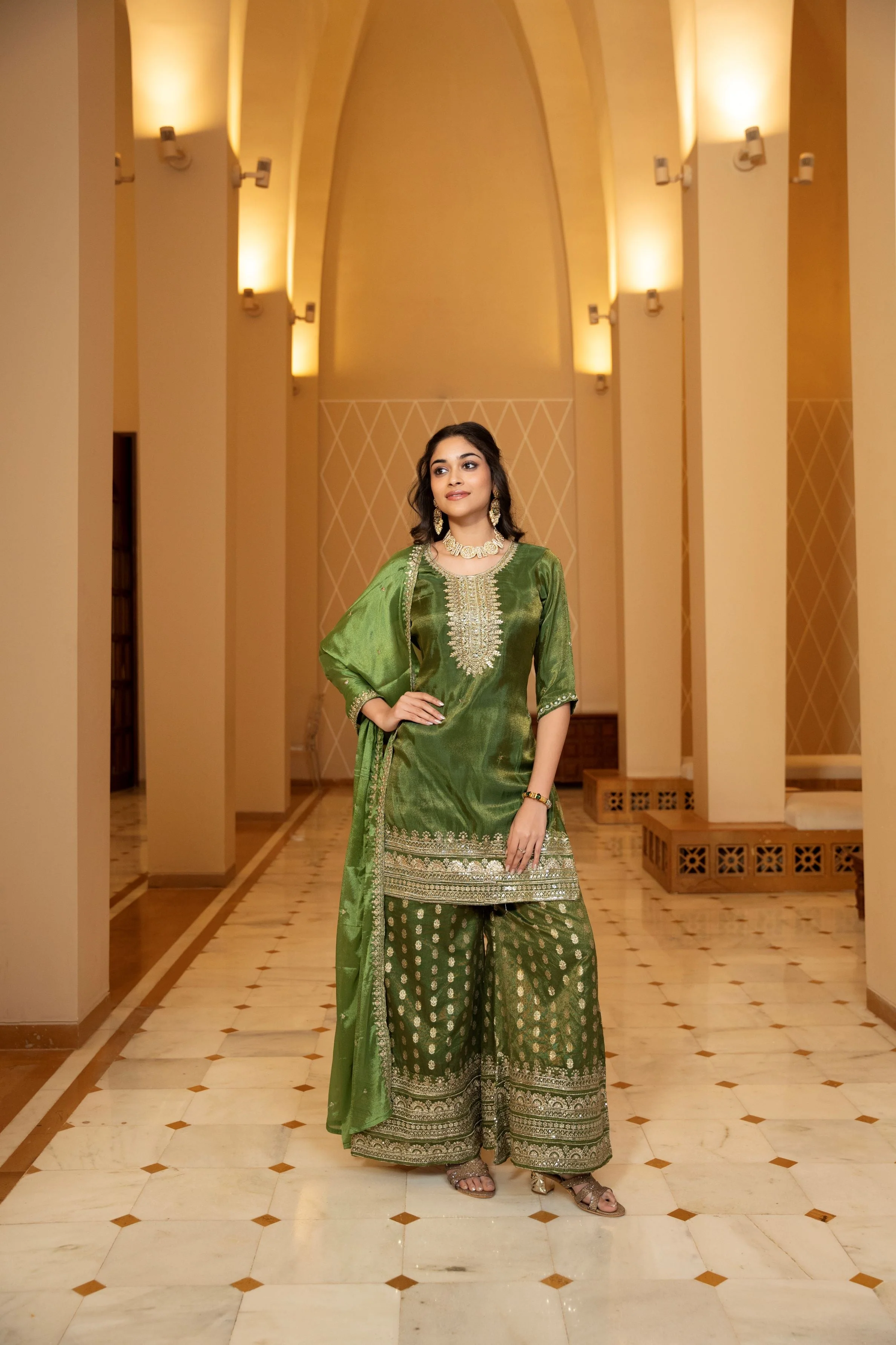 Jaquard Green Palazzo Set