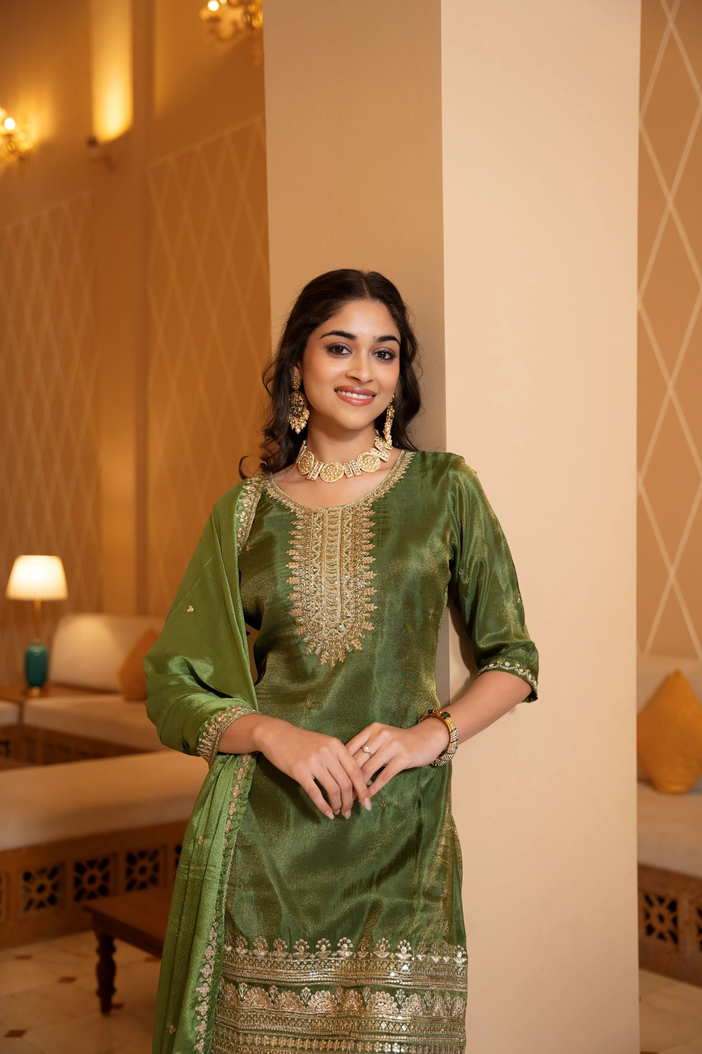 Jaquard Green Palazzo Set - Image 2