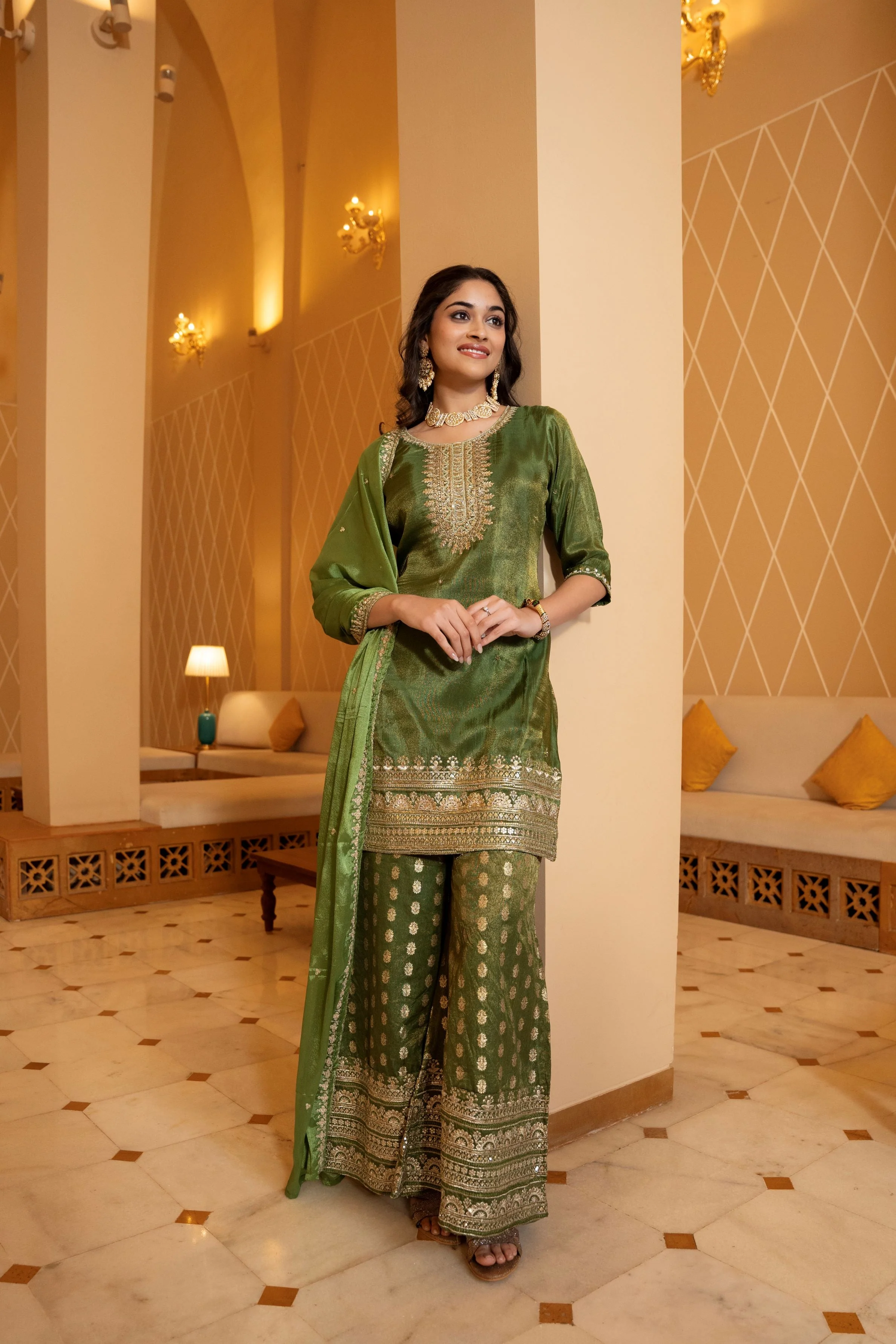 Jaquard Green Palazzo Set - Image 3