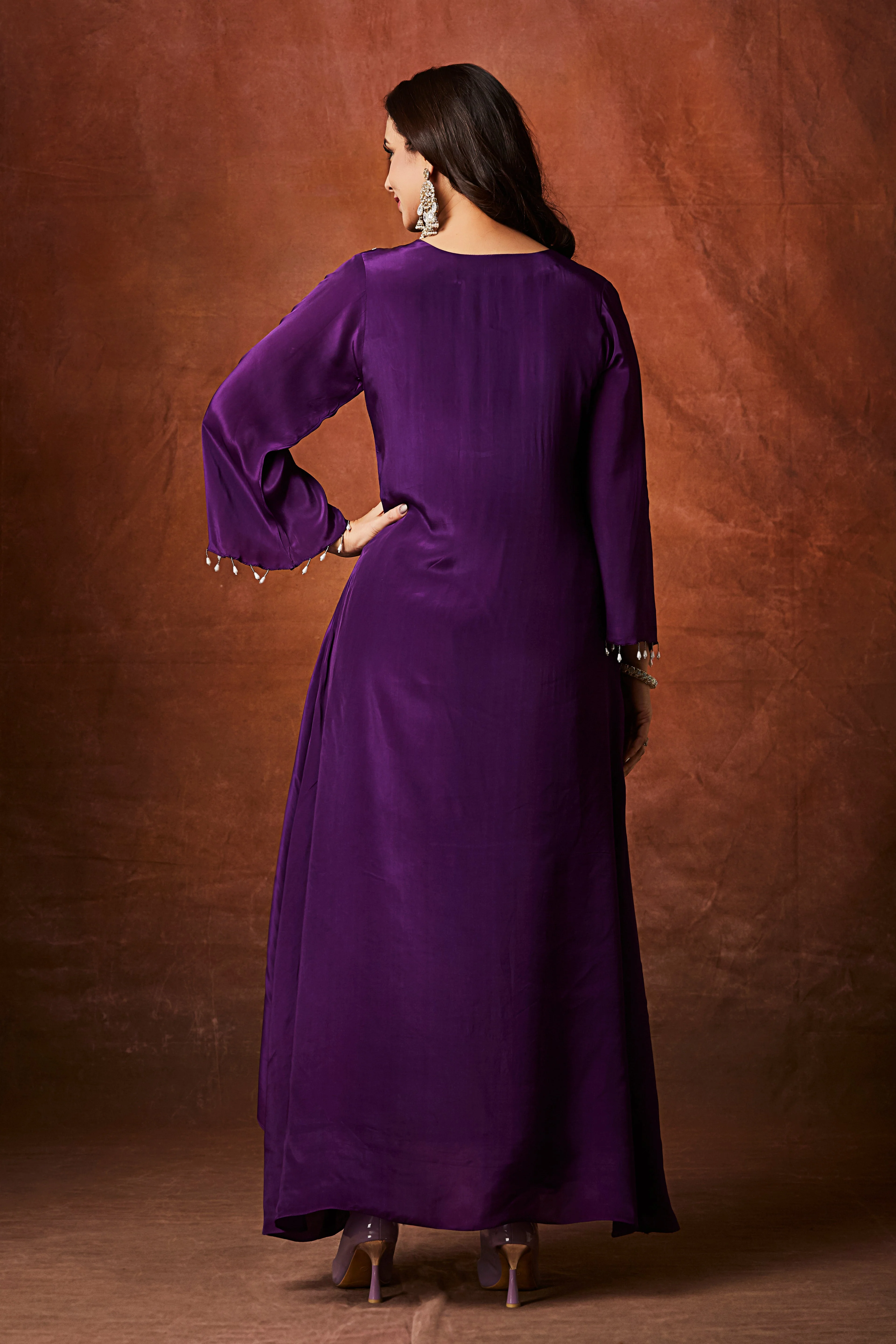 Deep Purple Embellished Chinon Silk Kurta Set - Image 5