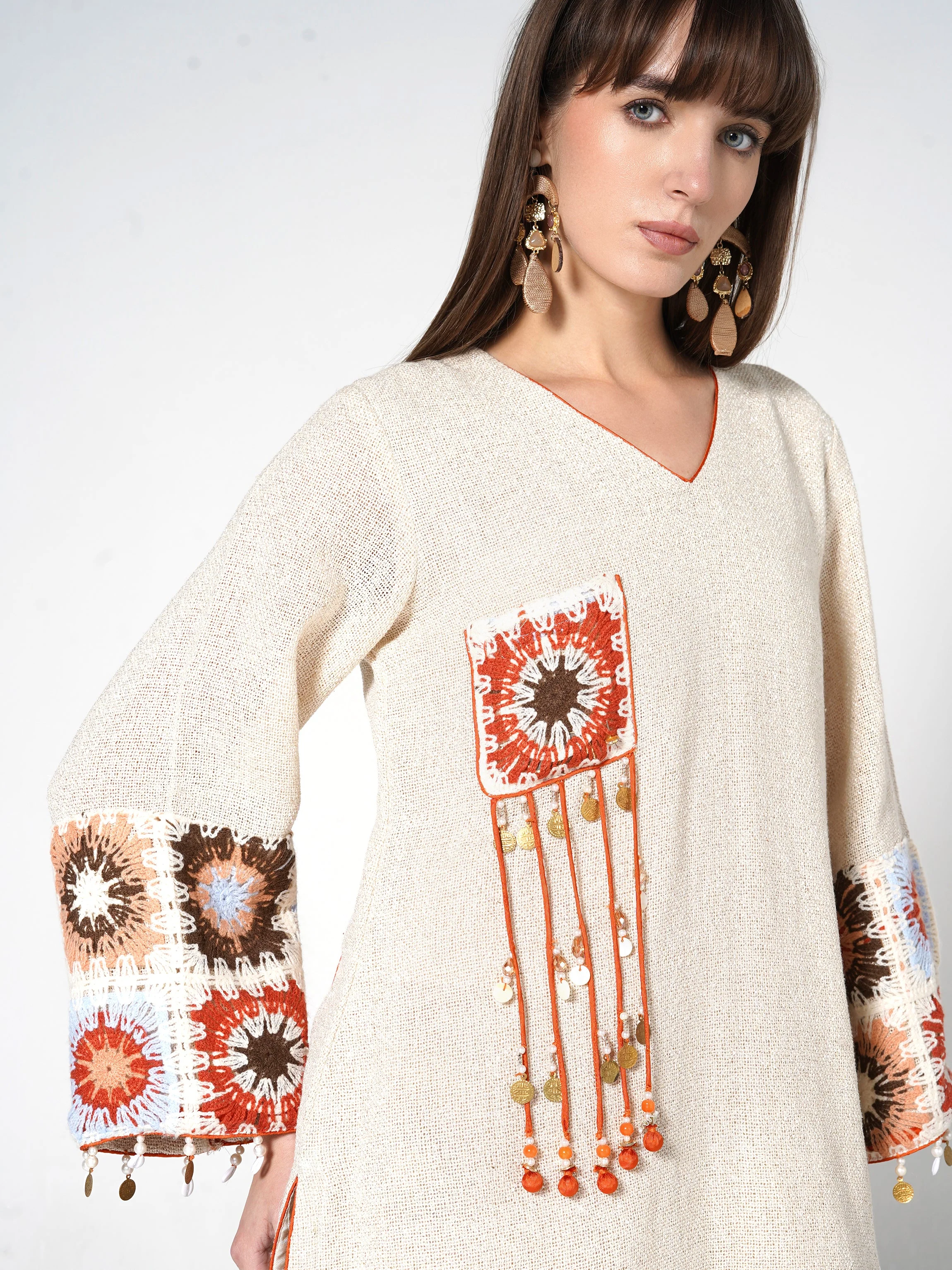 Neutral Beige Jute Bohemian Motif Co-ord Set - Image 2