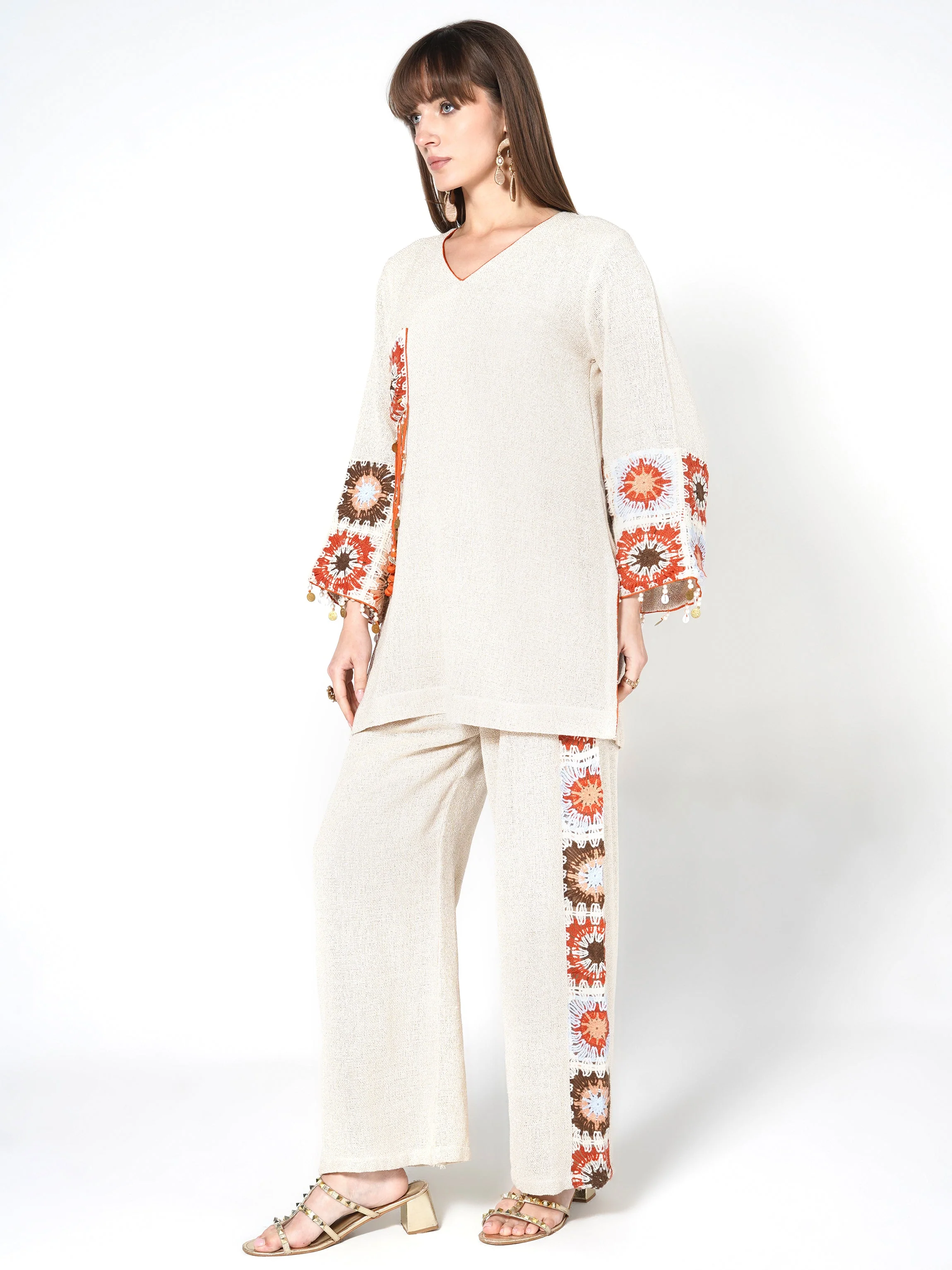 Neutral Beige Jute Bohemian Motif Co-ord Set - Image 3