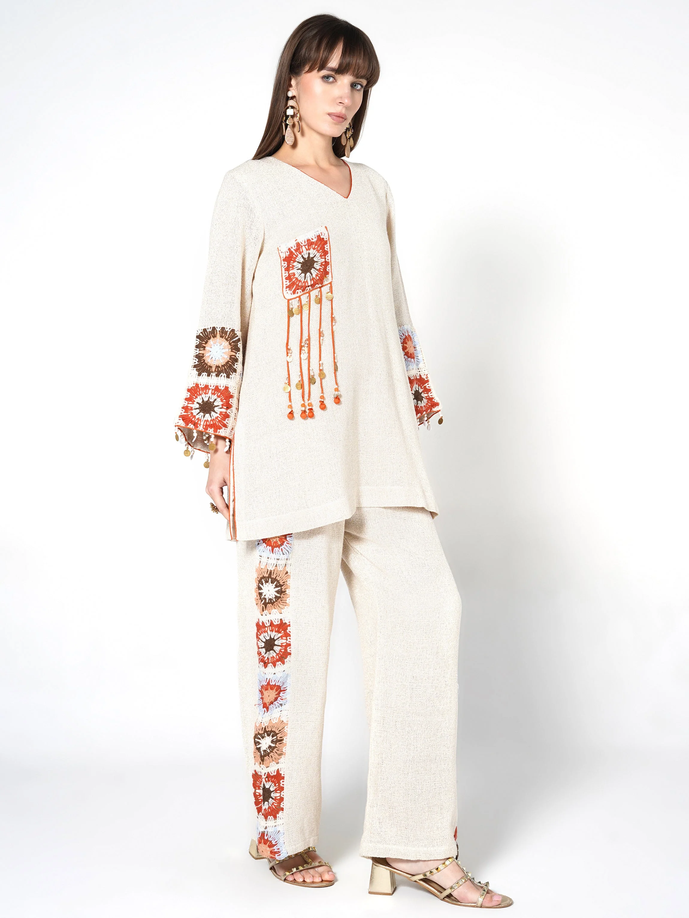 Neutral Beige Jute Bohemian Motif Co-ord Set - Image 4