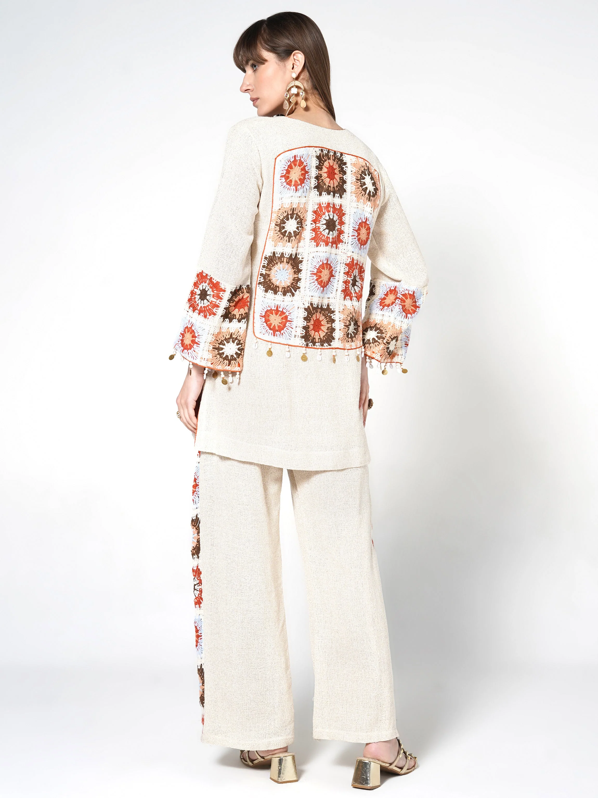 Neutral Beige Jute Bohemian Motif Co-ord Set - Image 7