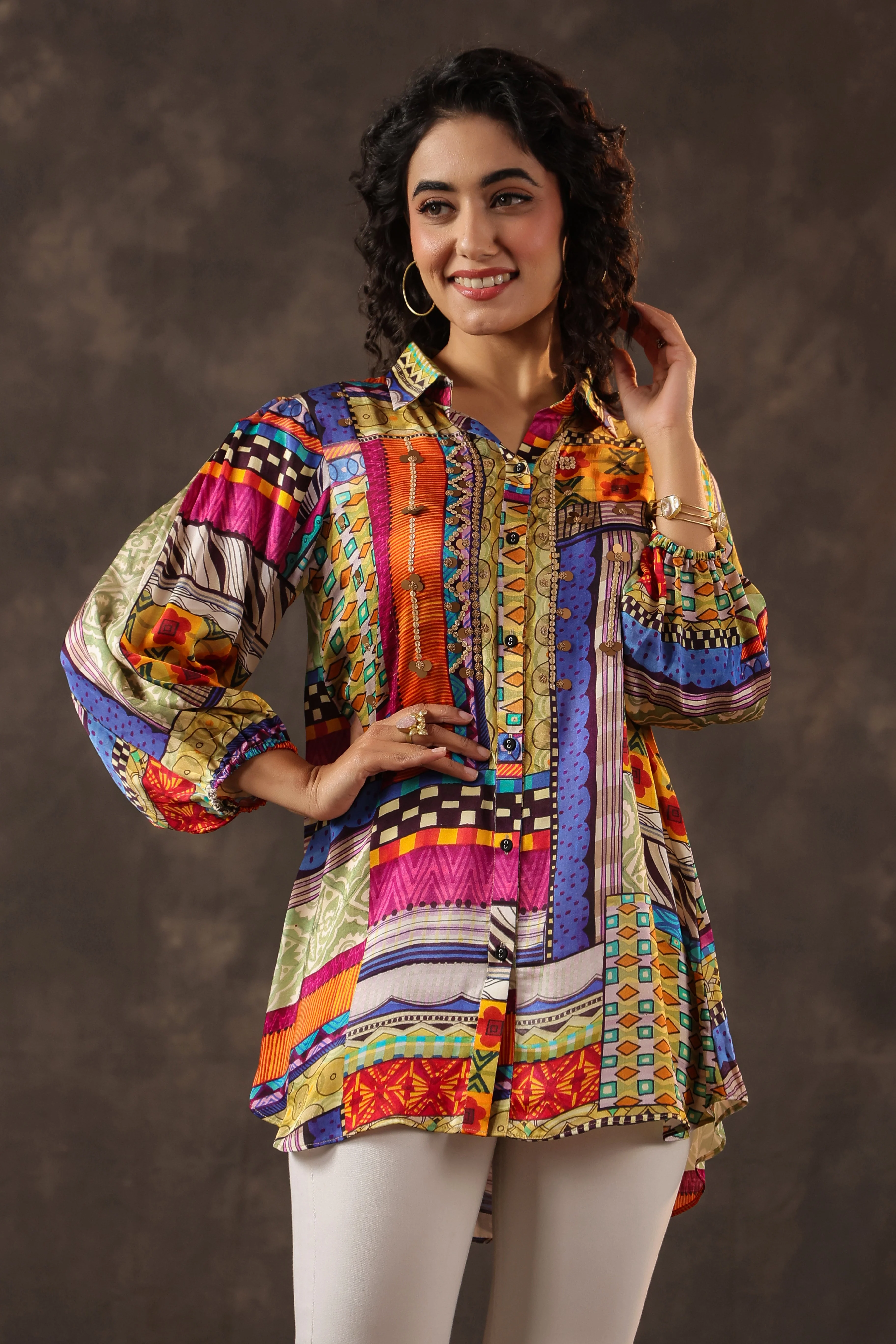 Kaleidoscopic Printed Crepe Silk Top - Image 2