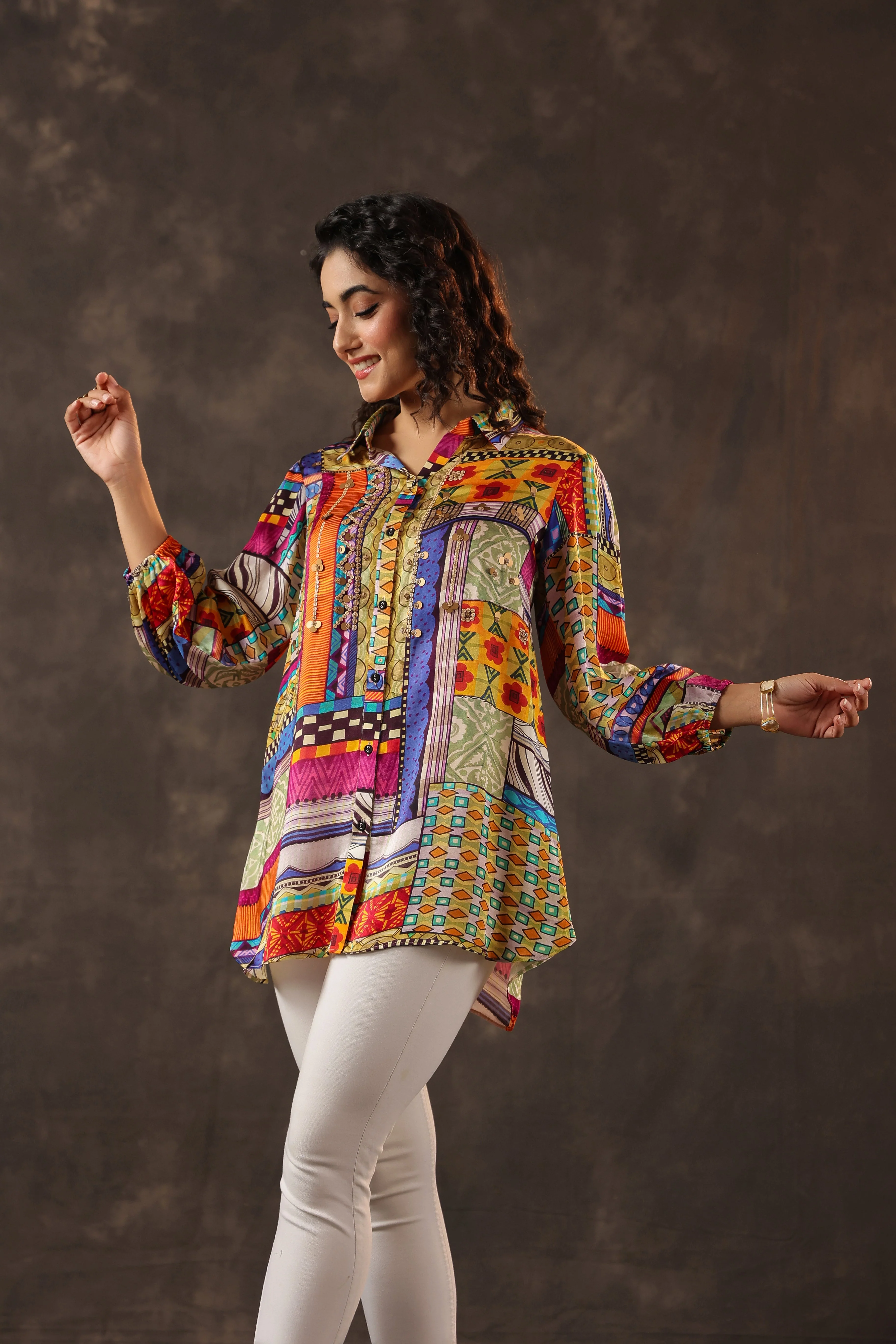 Kaleidoscopic Printed Crepe Silk Top - Image 3